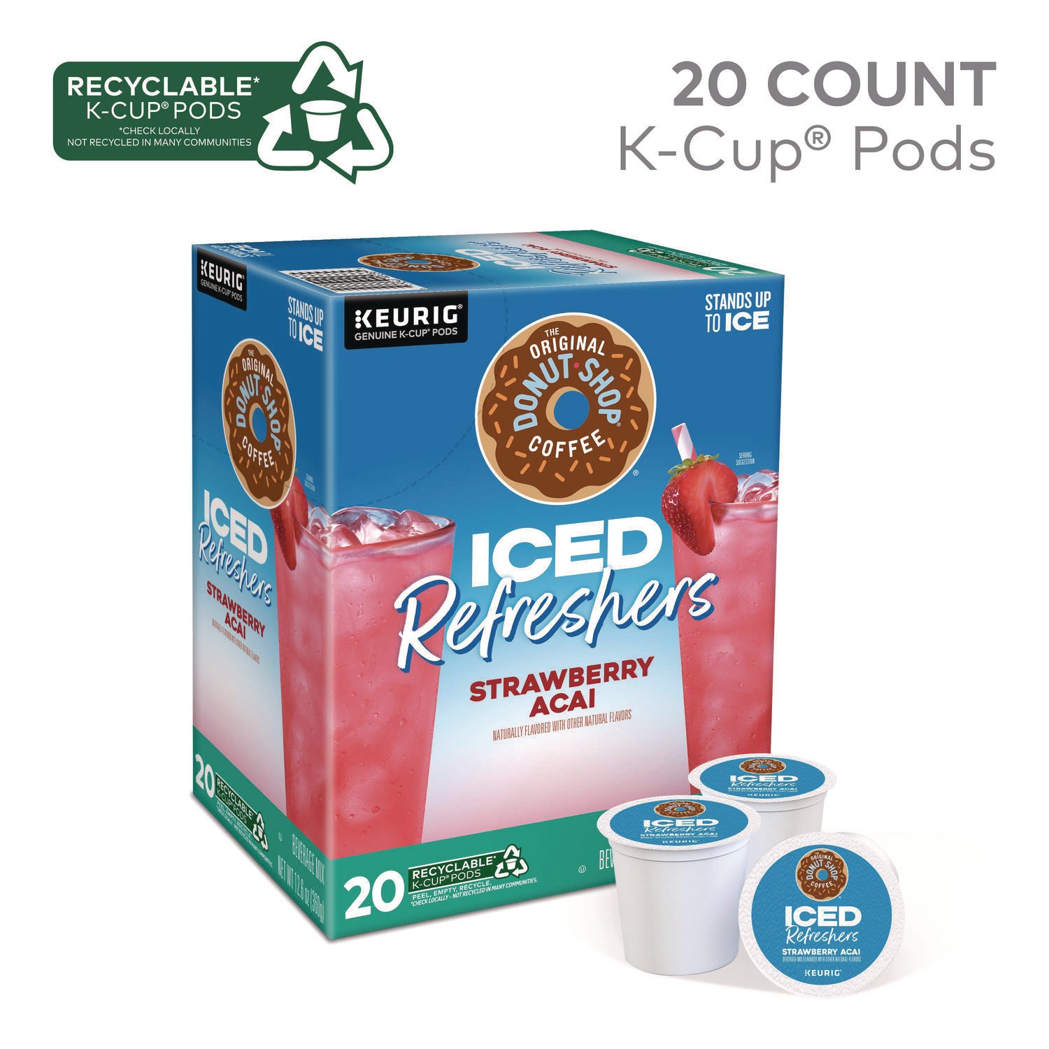 The Original Donut Shop ICED Refreshers K-Cup Pods, Strawberry, 20/Box (0237)