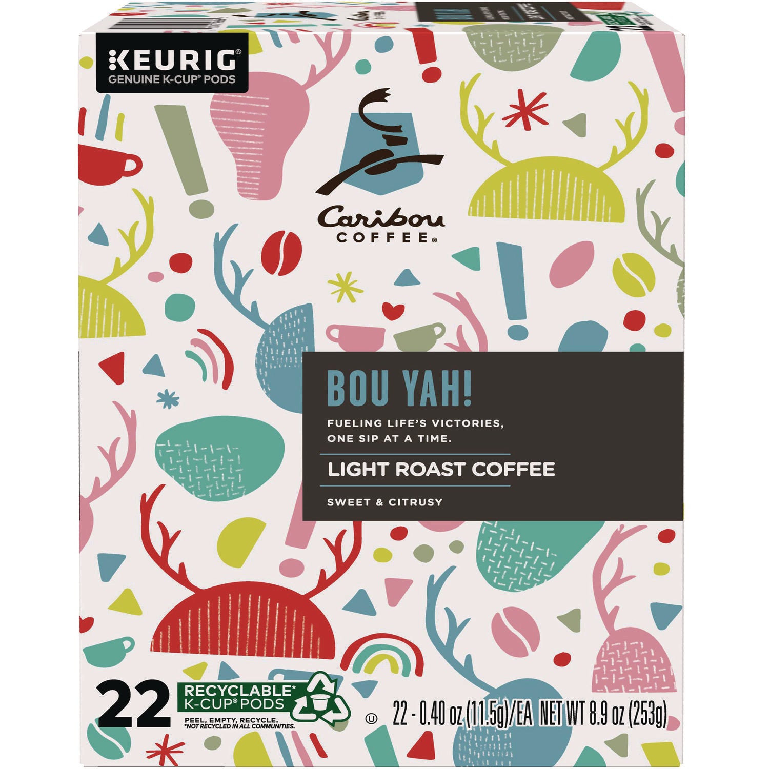 Caribou Coffee BOU YAH K-Cup Pods, Light Roast, 22/Box (6865)