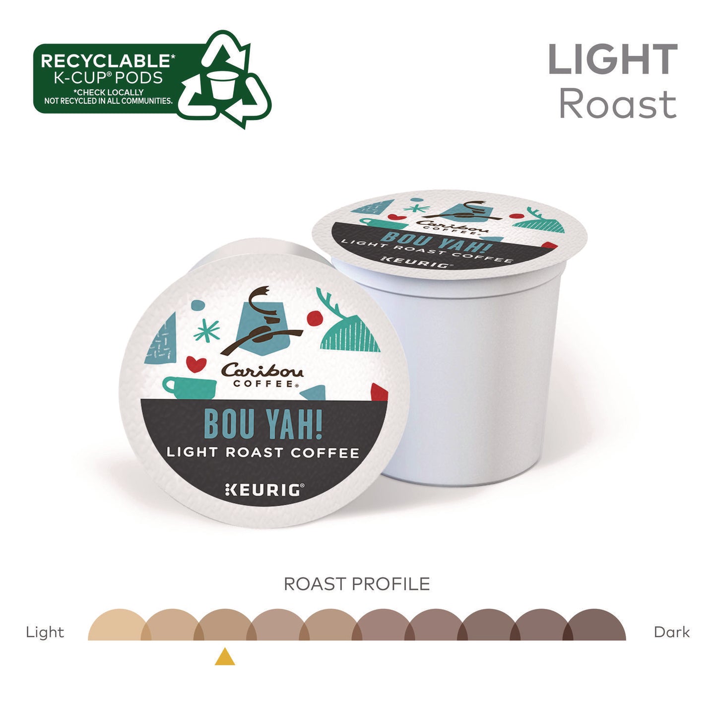 Caribou Coffee BOU YAH K-Cup Pods, Light Roast, 22/Box (6865)