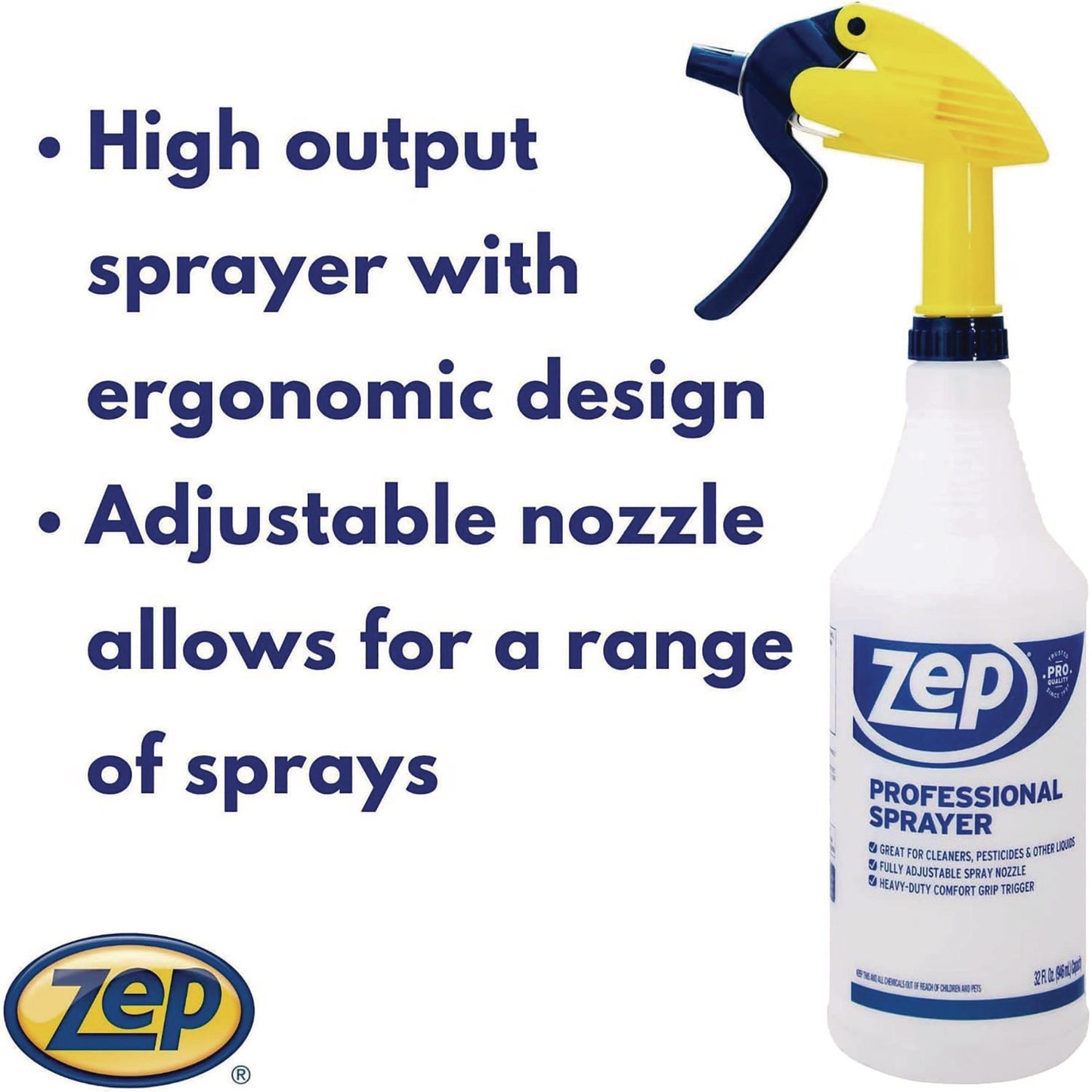 Zep Commercial Professional Spray Bottle, 32 oz, Blue/Gold/Clear, 36/Carton (HDPRO36CT)