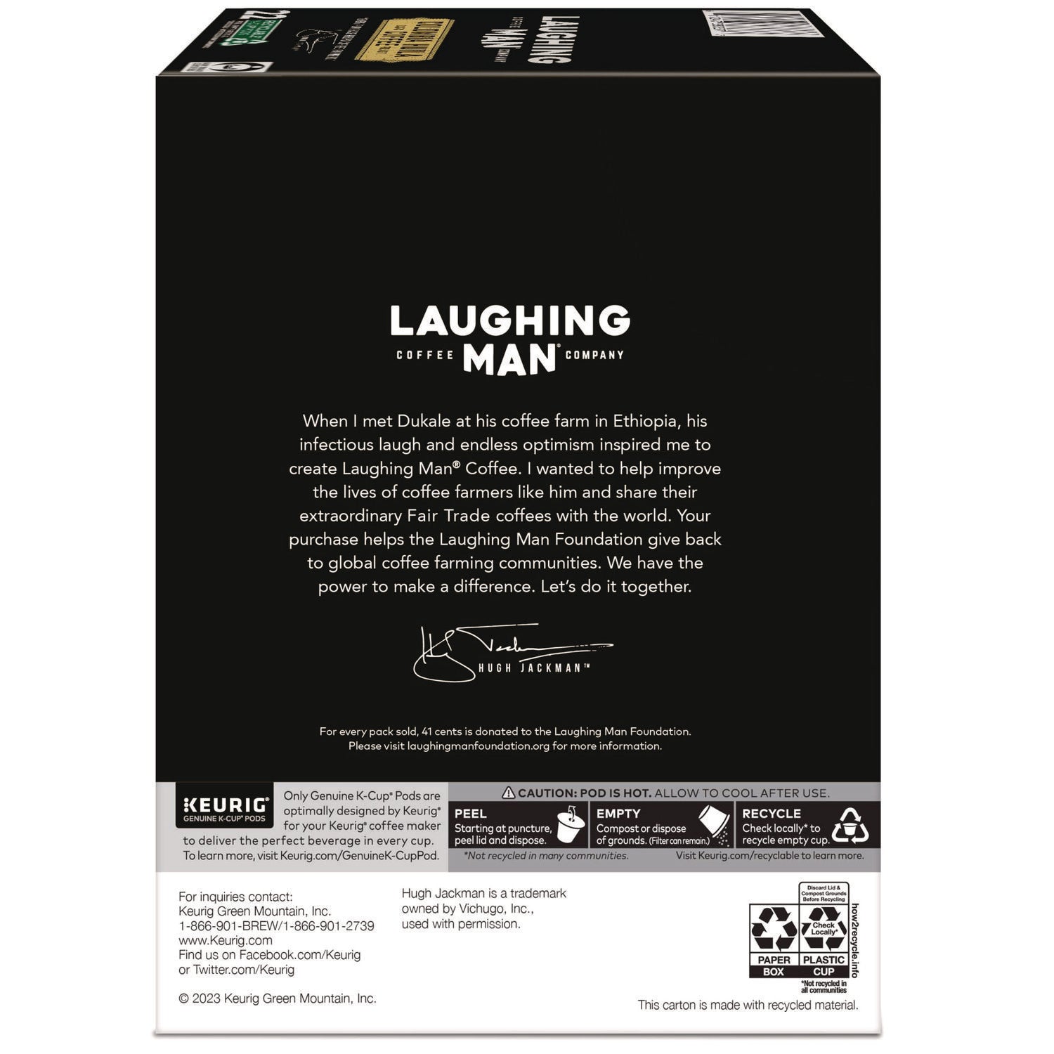 Laughing Man Coffee Colombia Huila K-Cup Pods, 22/Box (8337)