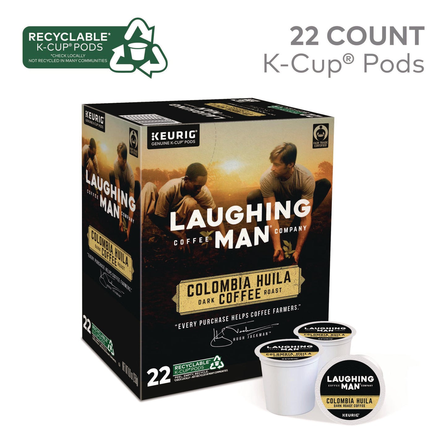 Laughing Man Coffee Colombia Huila K-Cup Pods, 22/Box (8337)