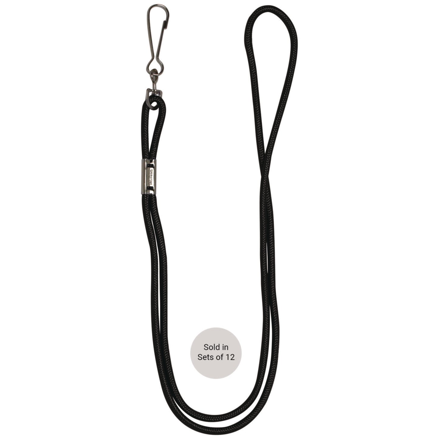 Champion Sports Lanyard, Metal J-Hook Fastener, 20" Long, Black, 12/Pack (126BLK)