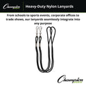 Champion Sports Lanyard, Metal J-Hook Fastener, 20" Long, Black, 12/Pack (126BLK)