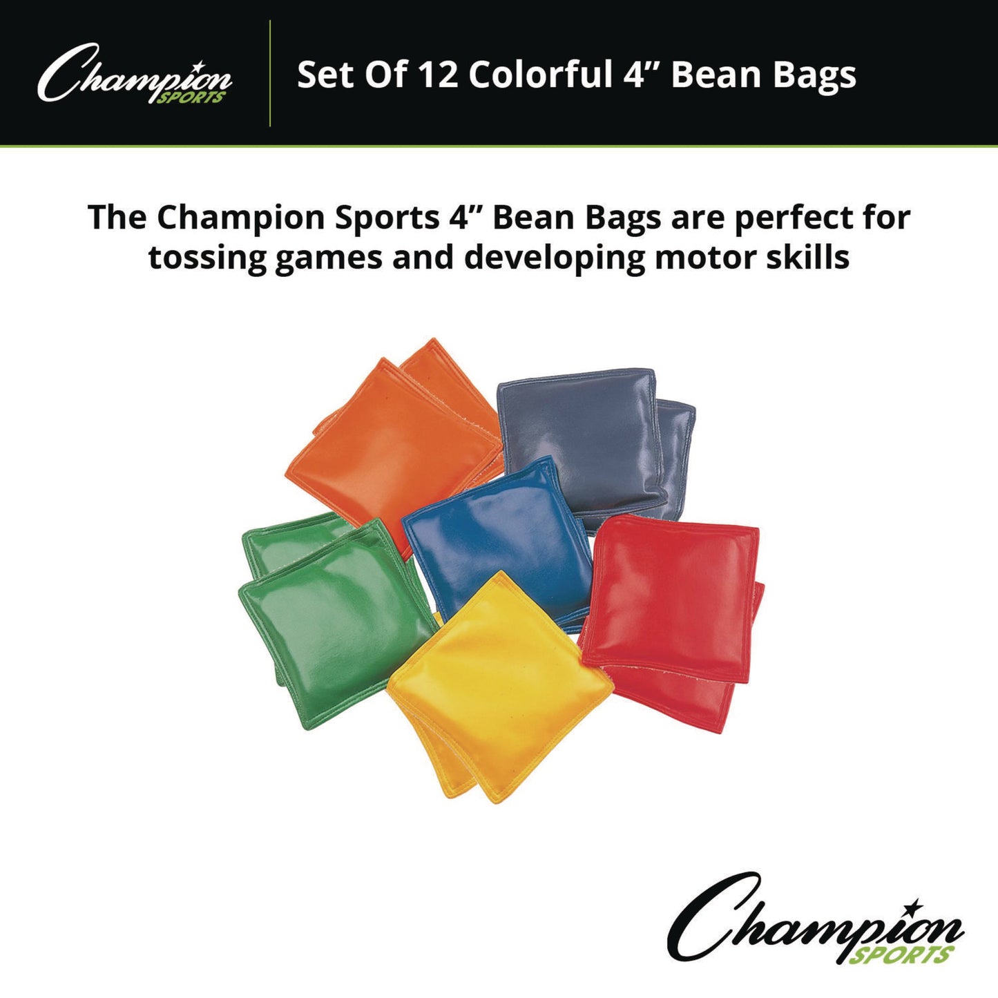 Champion Sports Bean Bag Set, Vinyl, 4", Assorted Colors, 12/Box (MBB4SET)