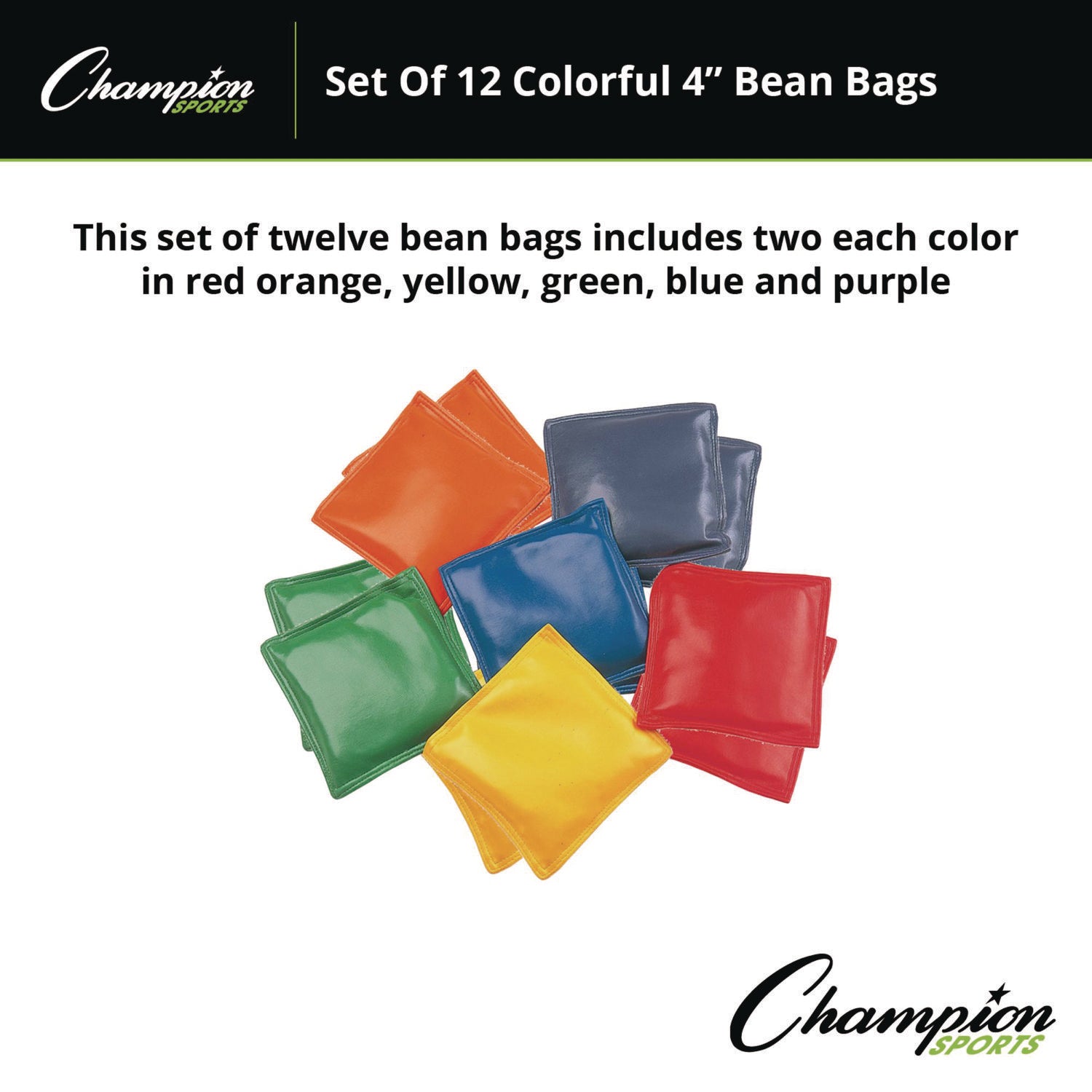 Champion Sports Bean Bag Set, Vinyl, 4", Assorted Colors, 12/Box (MBB4SET)