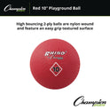 Champion Sports Playground Ball, 10" Diameter, Red (PG10)