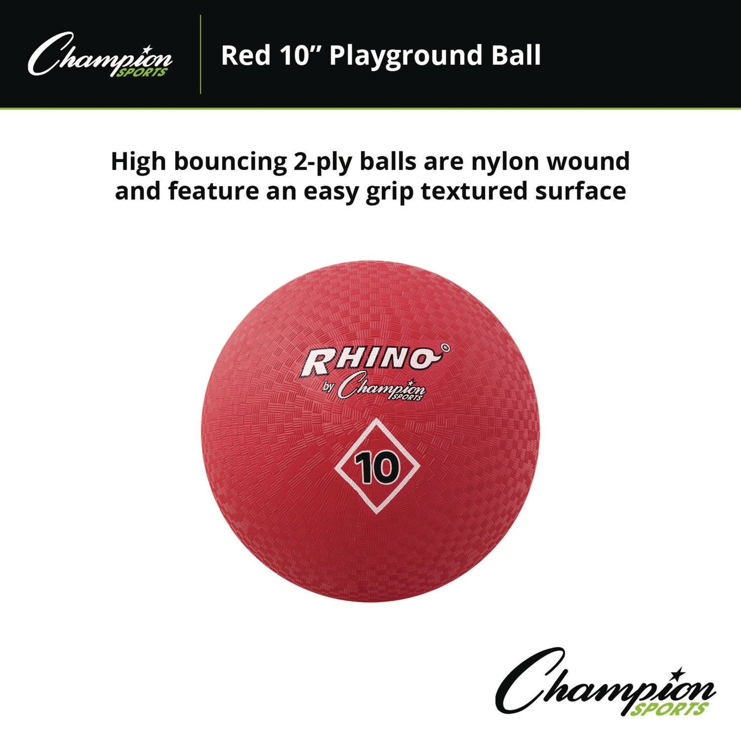 Champion Sports Playground Ball, 10" Diameter, Red (PG10)