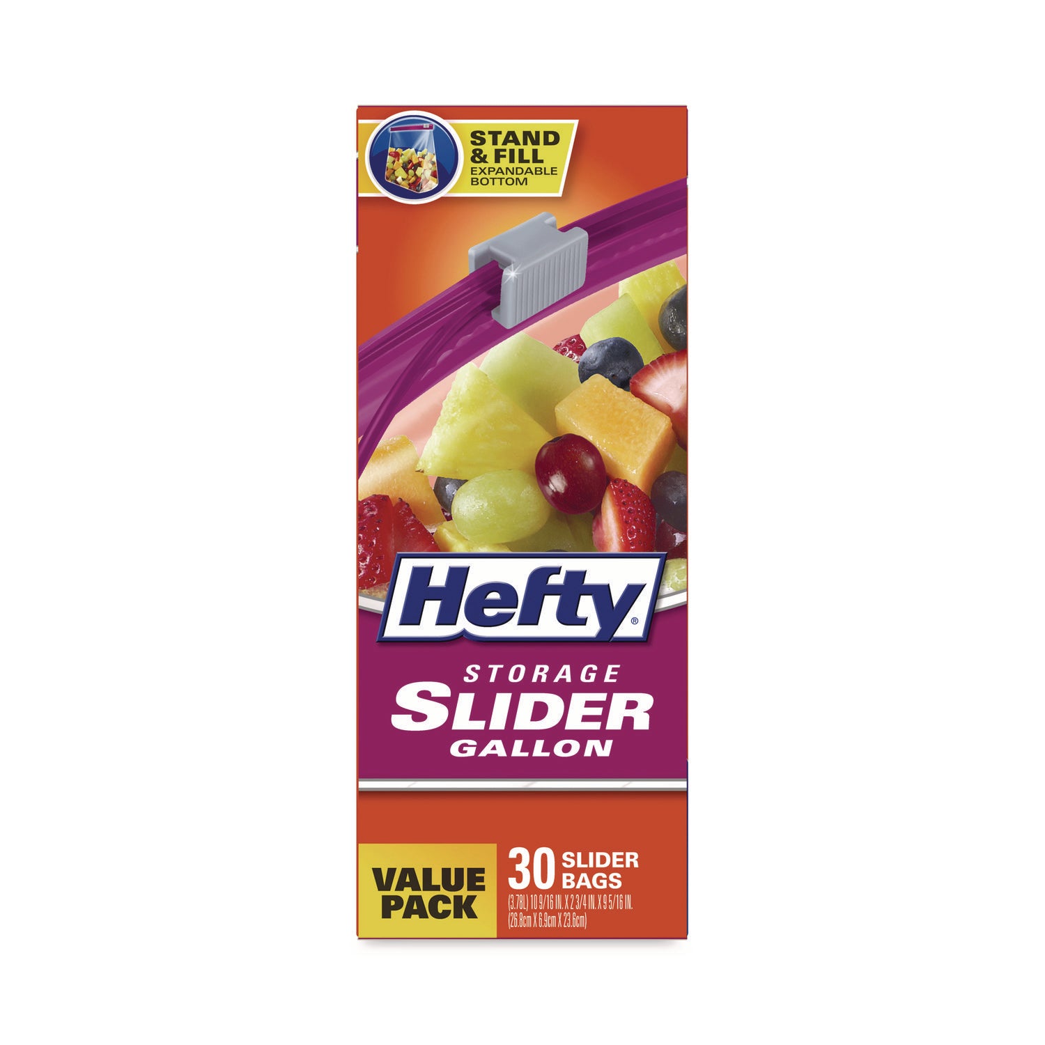 Hefty Slider Stand and Fill Food Storage Bags, Gallon, 10.56" x 11", Clear, 30 Bags/Box, 9 Boxes/Carton (R88071CT)