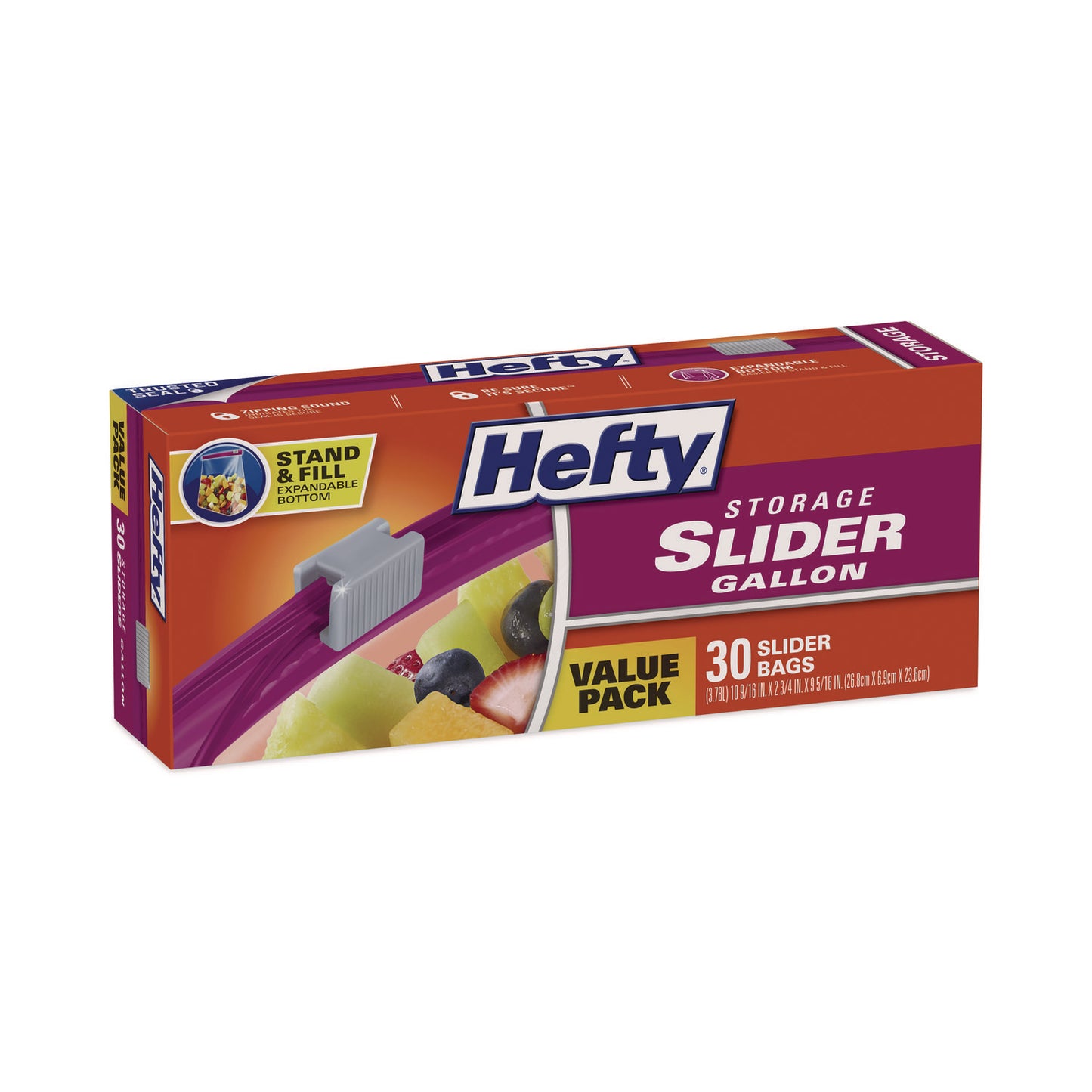 Hefty Slider Stand and Fill Food Storage Bags, Gallon, 10.56" x 11", Clear, 30 Bags/Box, 9 Boxes/Carton (R88071CT)