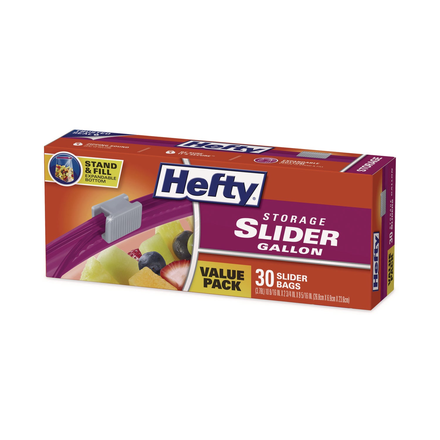 Hefty Slider Stand and Fill Food Storage Bags, Gallon, 10.56" x 11", Clear, 30 Bags/Box, 9 Boxes/Carton (R88071CT)