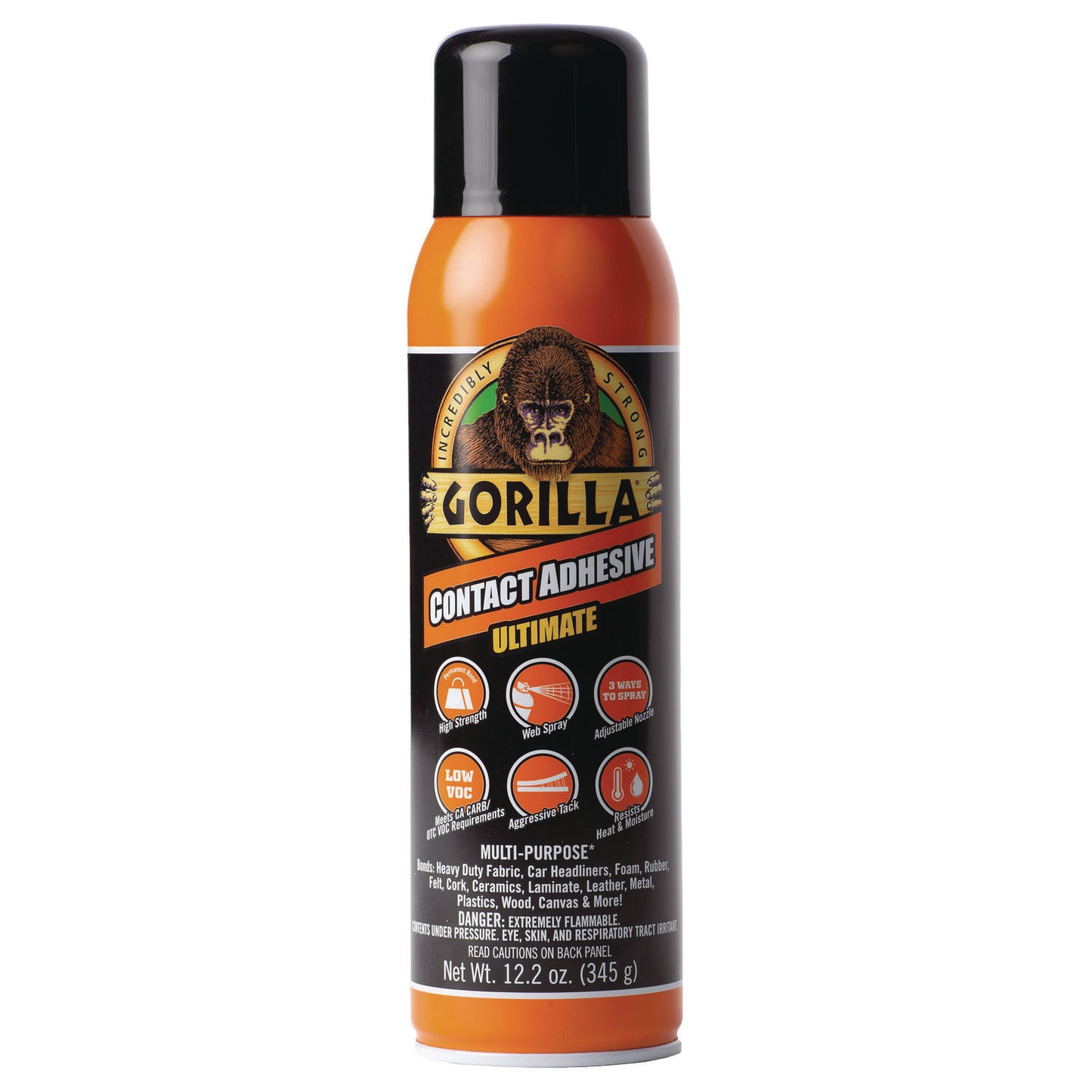 Gorilla Contact Adhesive Ultimate, 12.2 oz Aerosol Spray, Dries Light Yellow (109852)