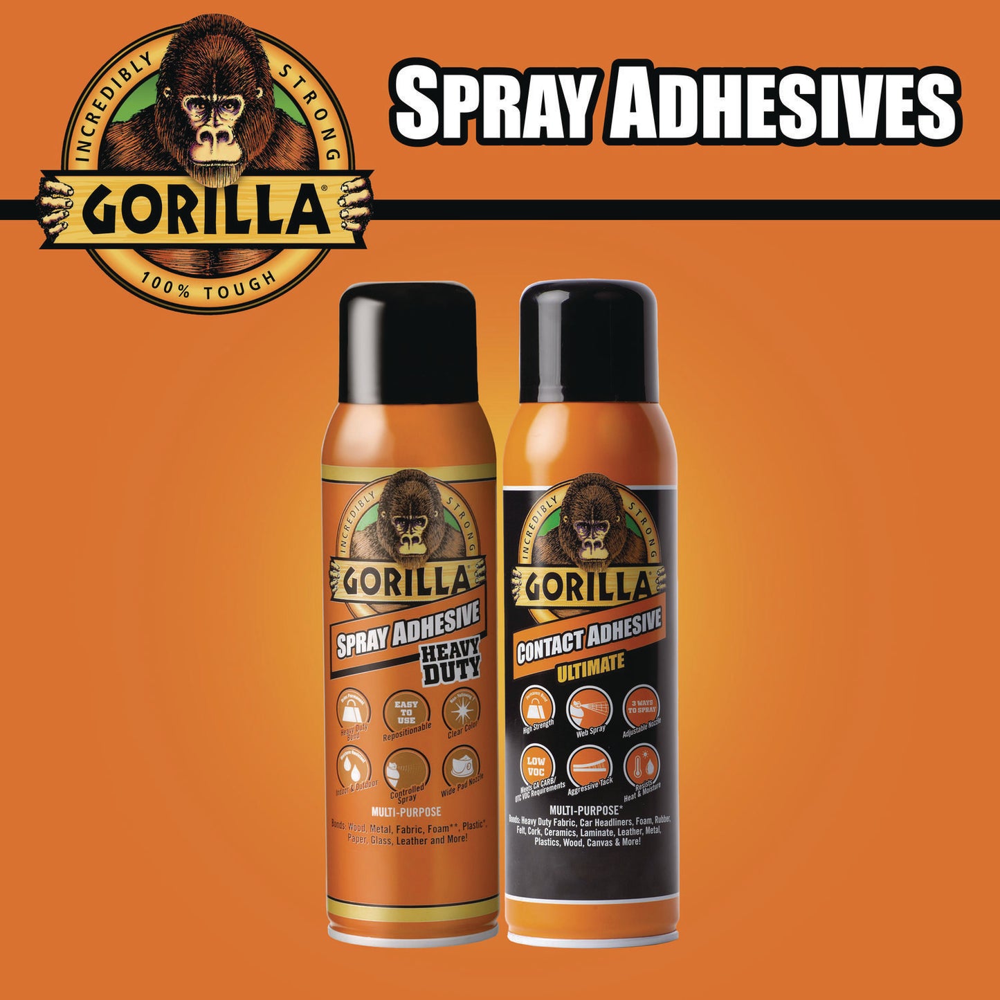 Gorilla Contact Adhesive Ultimate, 12.2 oz Aerosol Spray, Dries Light Yellow (109852)