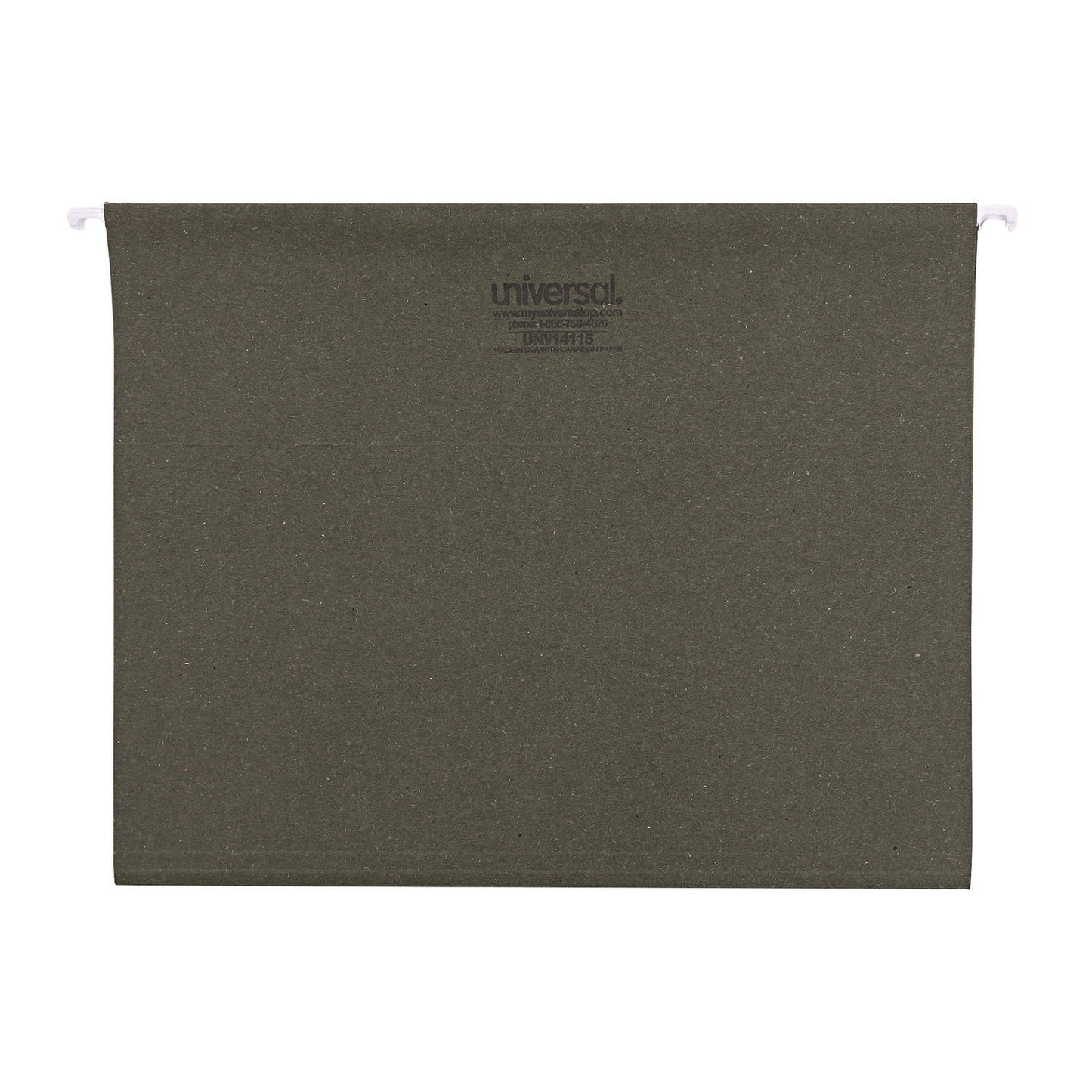 Universal Hanging File Folders, Letter Size, 1/5-Cut Tabs, Standard Green, 25/Box (14115)