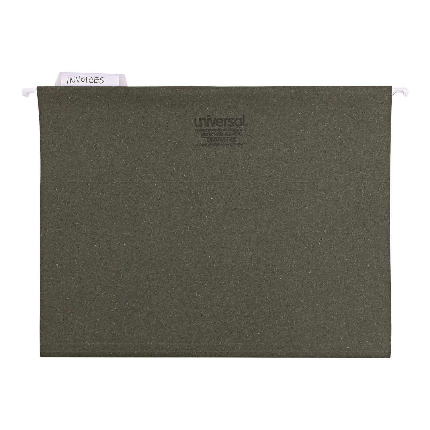 Universal Hanging File Folders, Letter Size, 1/5-Cut Tabs, Standard Green, 25/Box (14115)