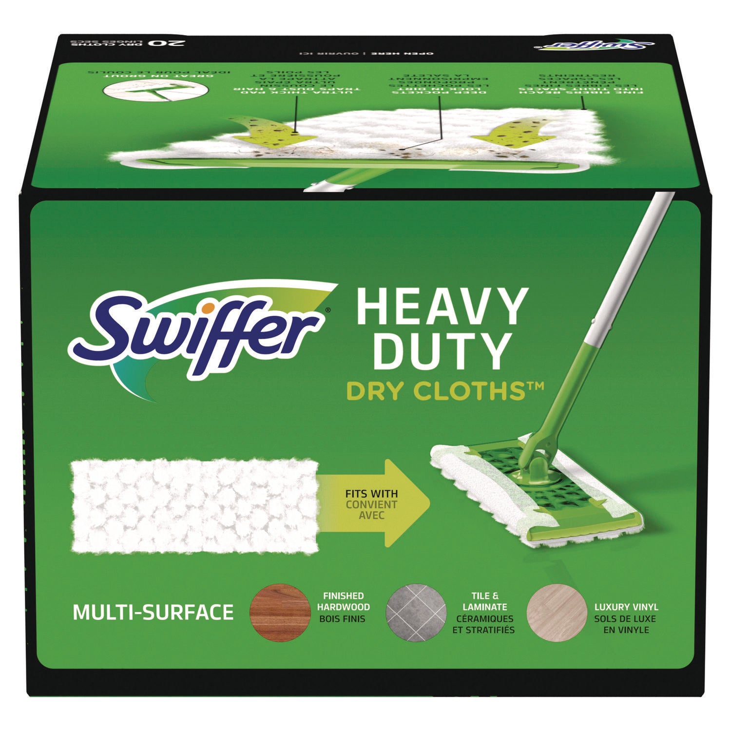 Swiffer Heavy-Duty Dry Refill Cloths, 10.3 x 7.8, White, 20/Pack, 4 Packs/Carton (77197)