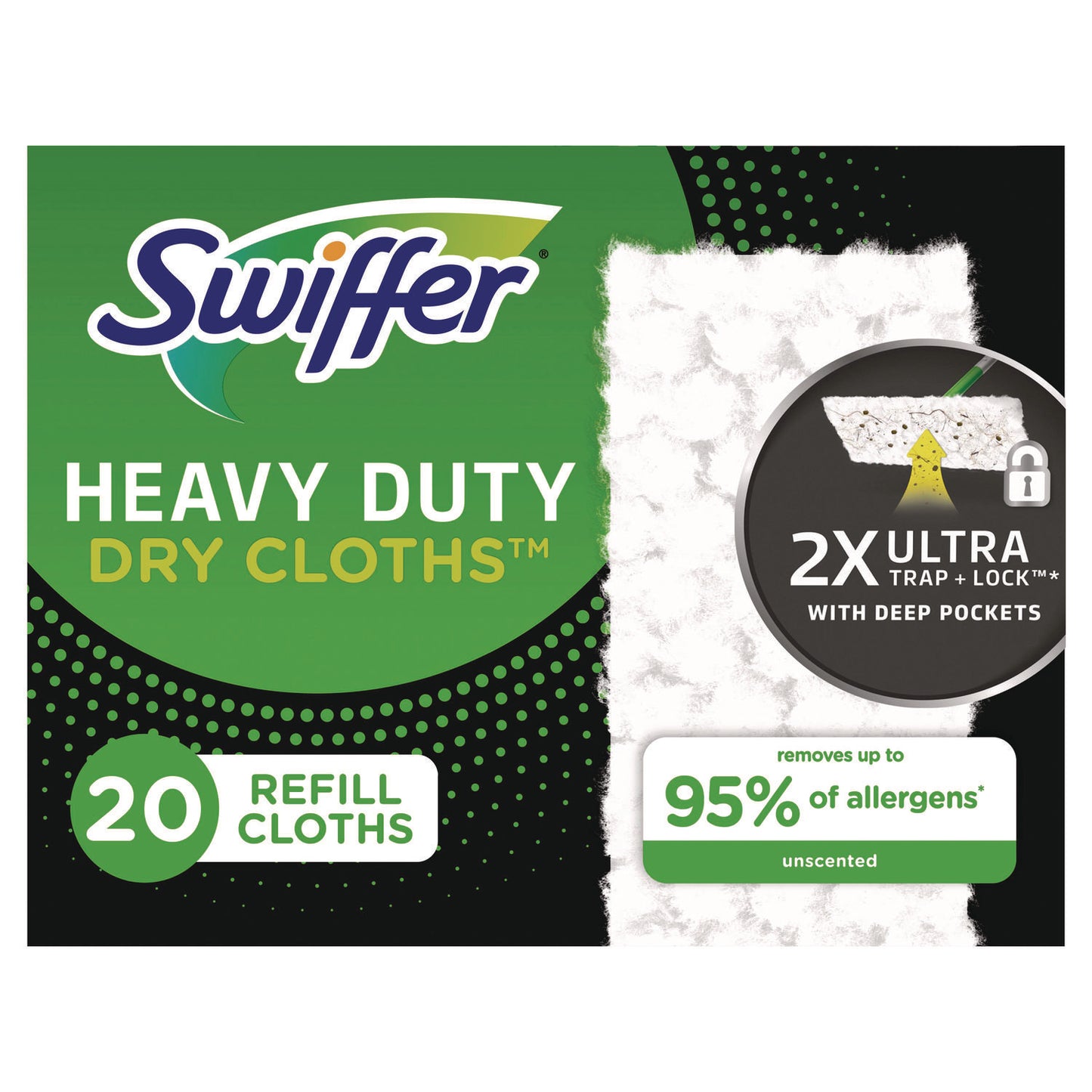 Swiffer Heavy-Duty Dry Refill Cloths, 10.3 x 7.8, White, 20/Pack, 4 Packs/Carton (77197)