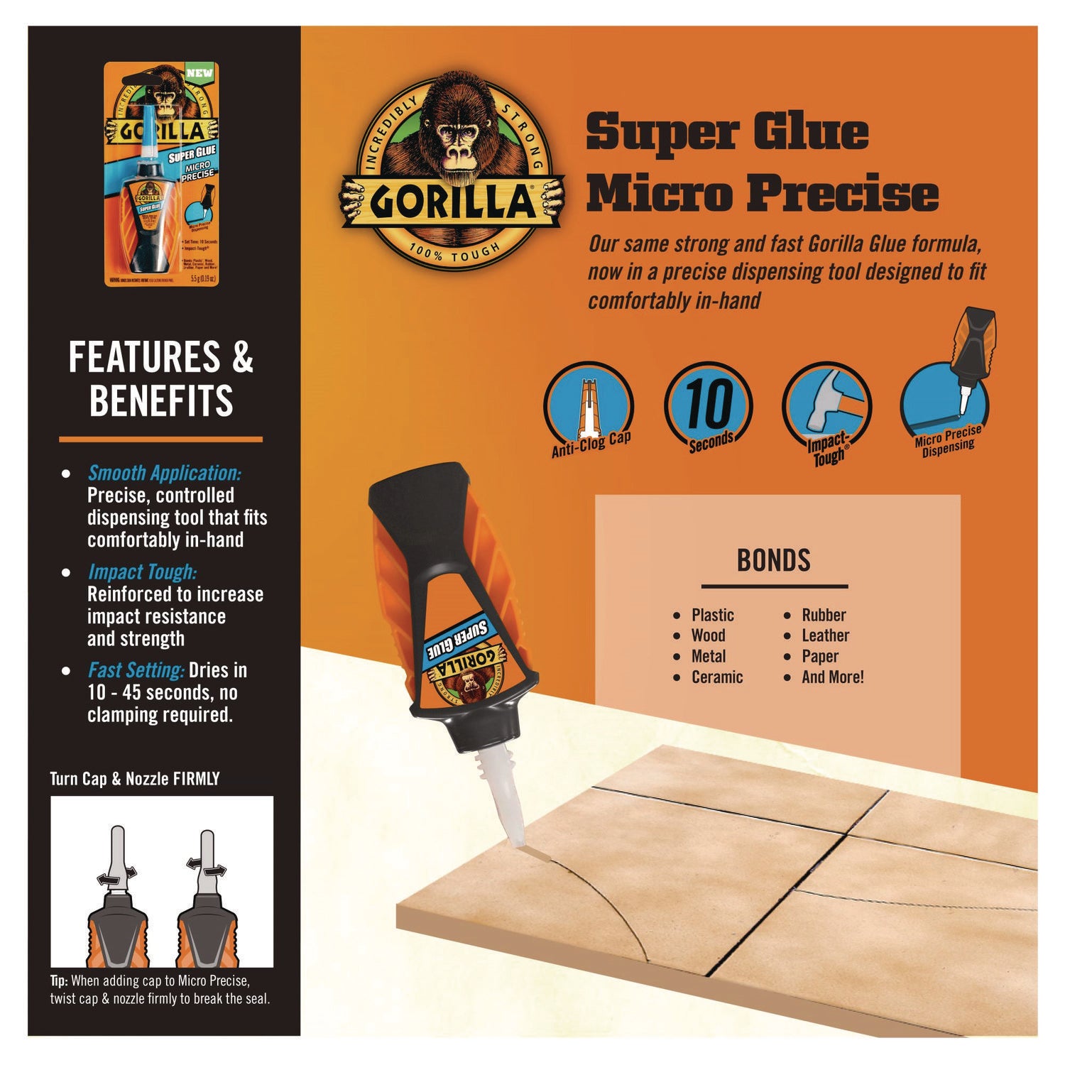 Gorilla Super Glue Micro Precise, 0.18 oz, Dries Clear (102812)