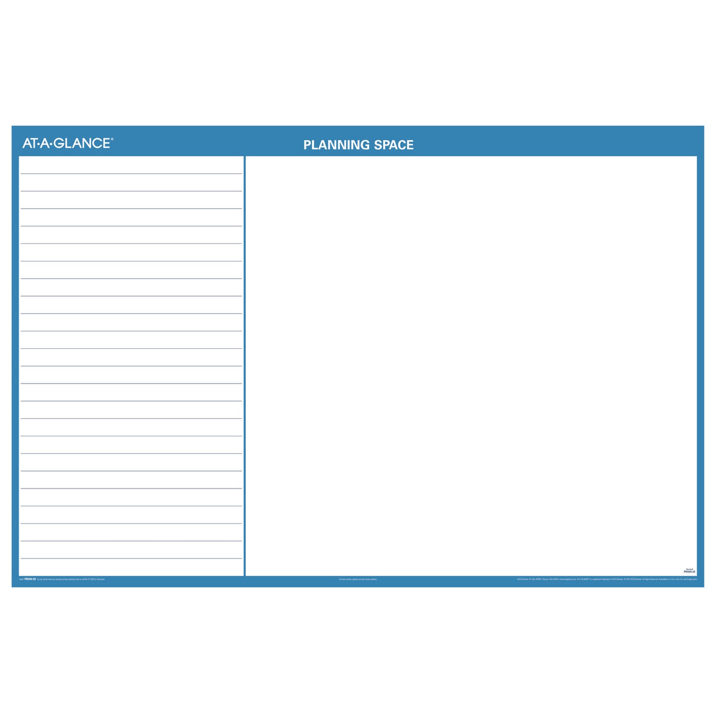 AT-A-GLANCE Horizontal Reversible/Erasable Wall Planner, 36 x 24, White/Blue Sheets, 12-Month (Jan to Dec): 2025 (PM20028)