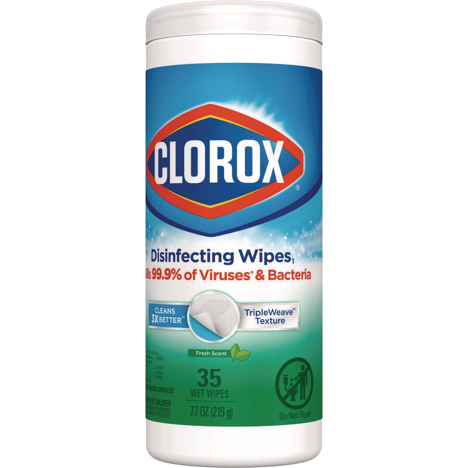 Clorox Disinfecting Wipes, 1-Ply, 7 x 8, Fresh Scent, White, 35/Canister, 12 Canisters/Carton (01593CT)