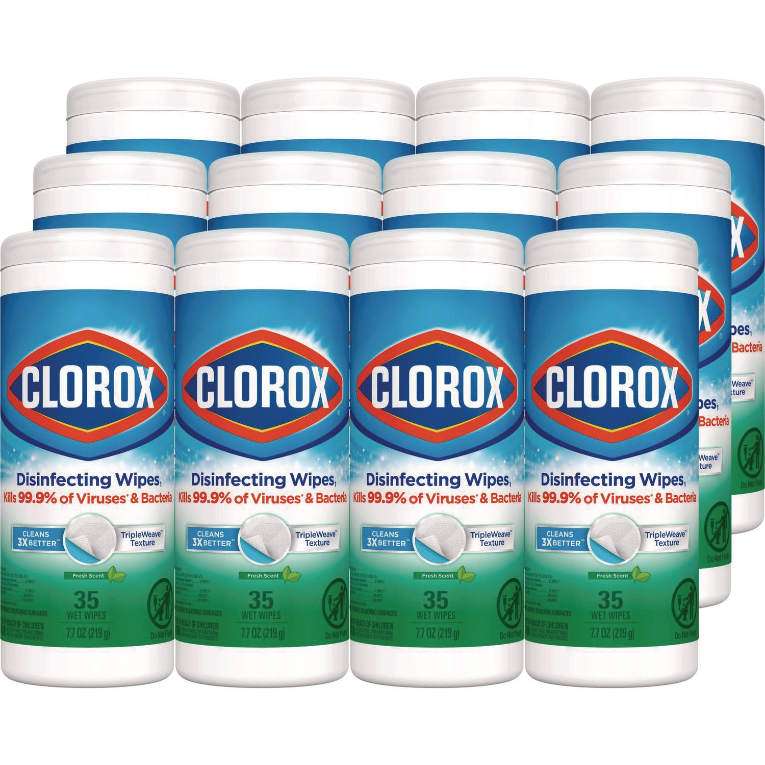 Clorox Disinfecting Wipes, 1-Ply, 7 x 8, Fresh Scent, White, 35/Canister, 12 Canisters/Carton (01593CT)