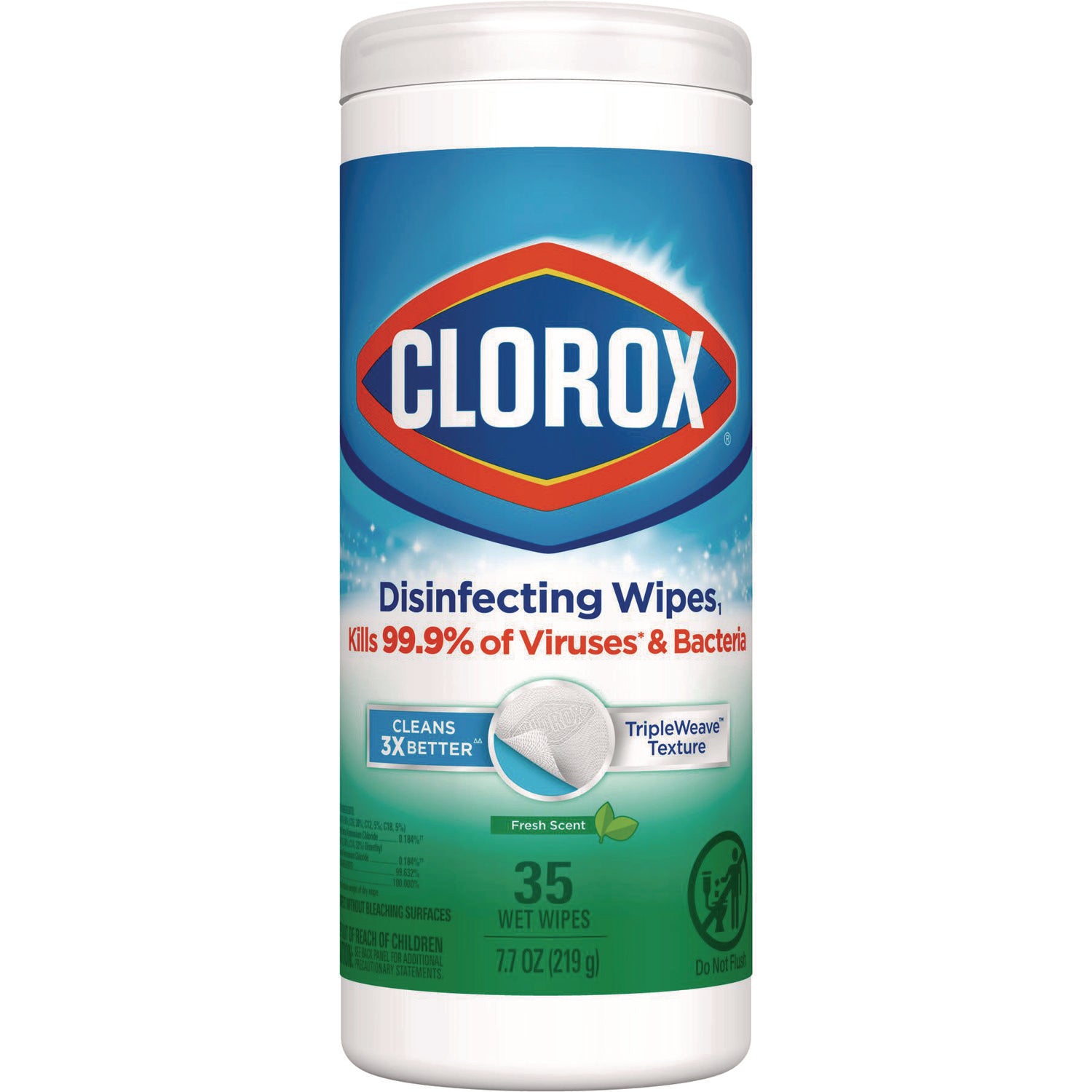 Clorox Disinfecting Wipes, 1-Ply, 7 x 8, Fresh Scent, White, 35/Canister (01593EA)