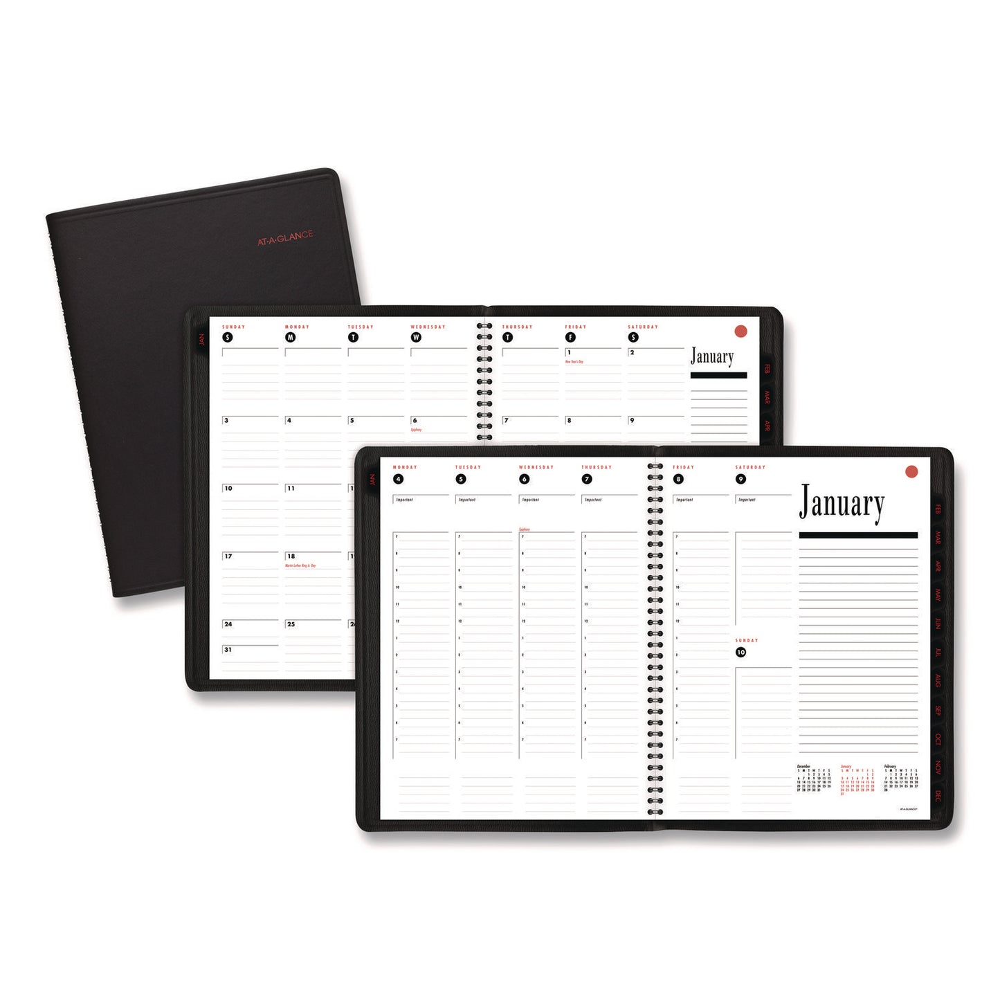 AT-A-GLANCE 800 Range Weekly/Monthly Appointment Book, 11 x 8.25, Black Cover, 12-Month (Jan to Dec): 2025 (7086405)