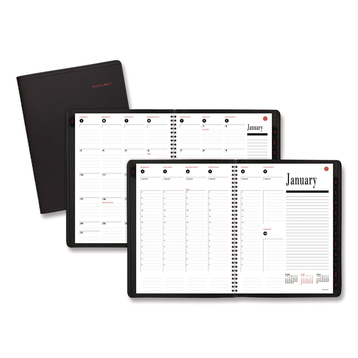 AT-A-GLANCE 800 Range Weekly/Monthly Appointment Book, 11 x 8.25, Black Cover, 12-Month (Jan to Dec): 2025 (7086405)
