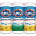 Clorox Disinfecting Wipes, 1-Ply, 7 x 8, Fresh Scent/Citrus Blend, White, 35/Canister, 3 Canisters/Pack (30112)
