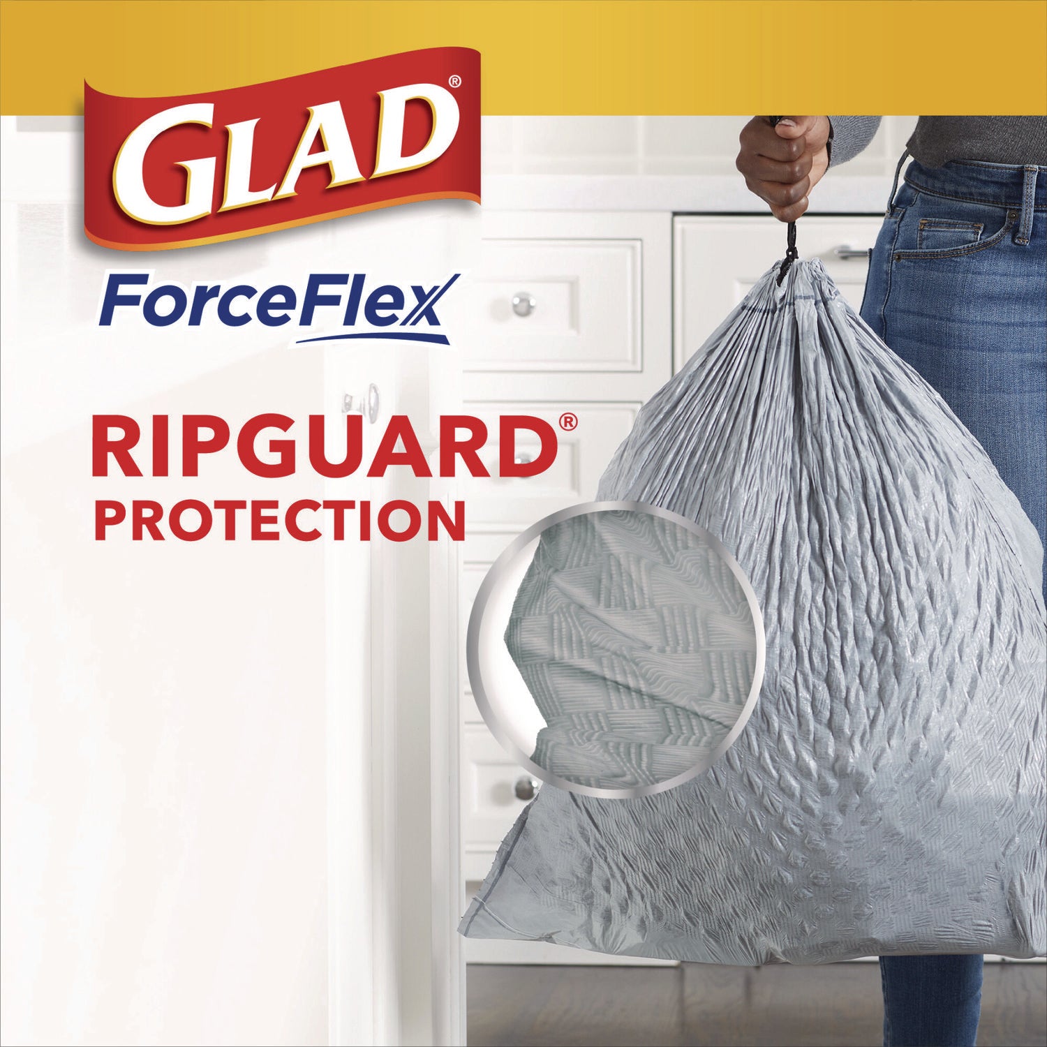 Glad ForceFlex Tall Kitchen Drawstring Trash Bags, 13 gal, 23.75" x 24.88", White, 240/Carton (79008)