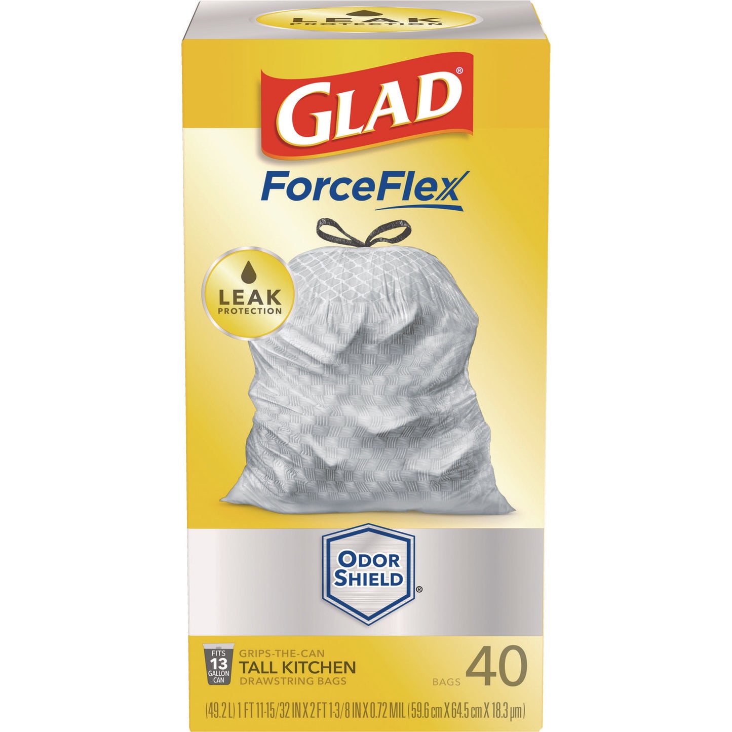 Glad ForceFlex Tall Kitchen Drawstring Trash Bags, 13 gal, 23.75" x 24.88", White, 240/Carton (79008)