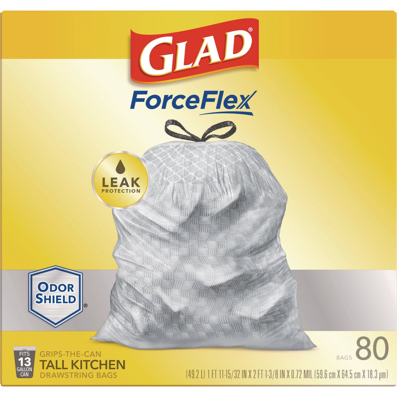 Glad ForceFlex Tall Kitchen Drawstring Trash Bags, 13 gal, 23.75" x 24.88", White, 240/Carton (79009)