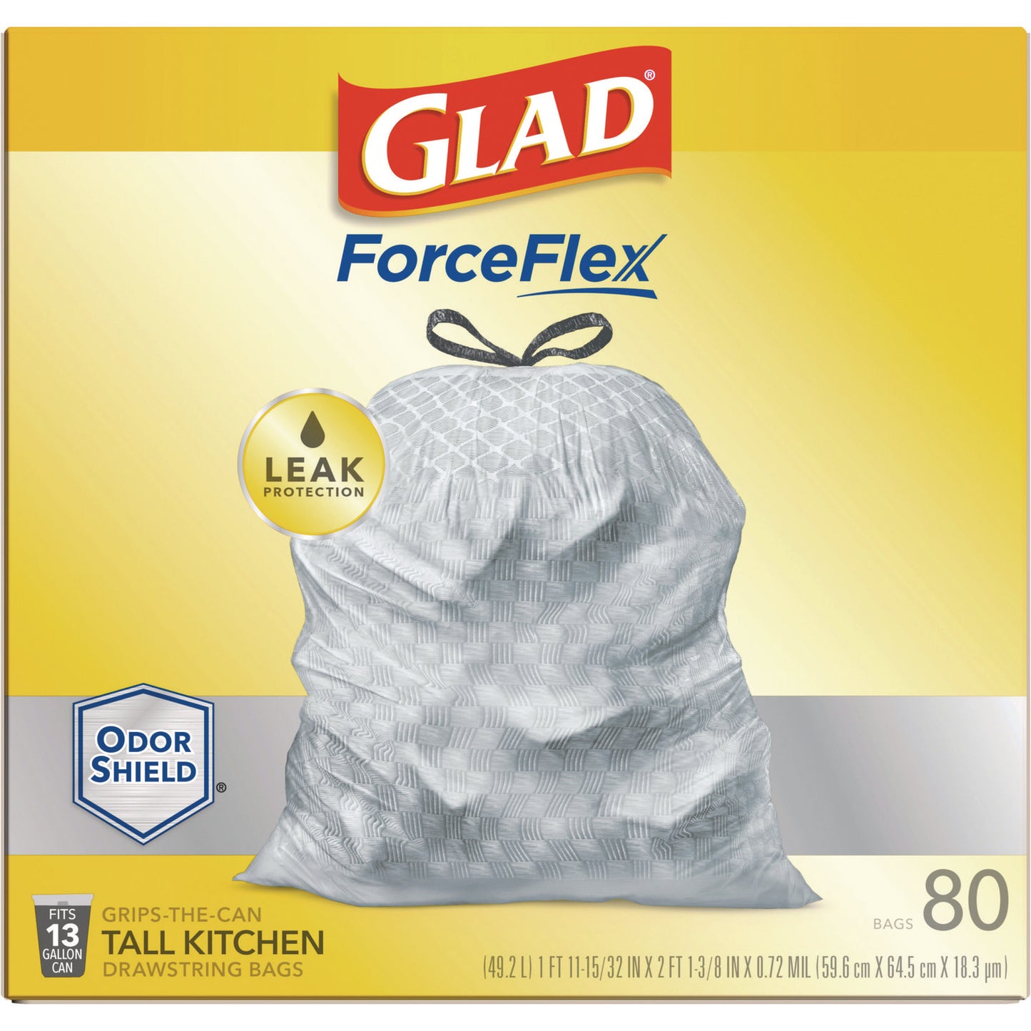 Glad ForceFlex Tall Kitchen Drawstring Trash Bags, 13 gal, 23.75" x 24.88", White, 240/Carton (79009)