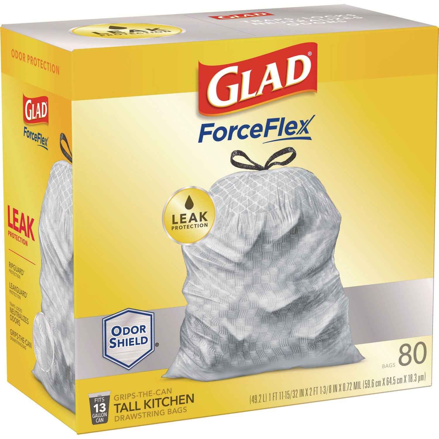 Glad ForceFlex Tall Kitchen Drawstring Trash Bags, 13 gal, 23.75" x 24.88", White, 240/Carton (79009)