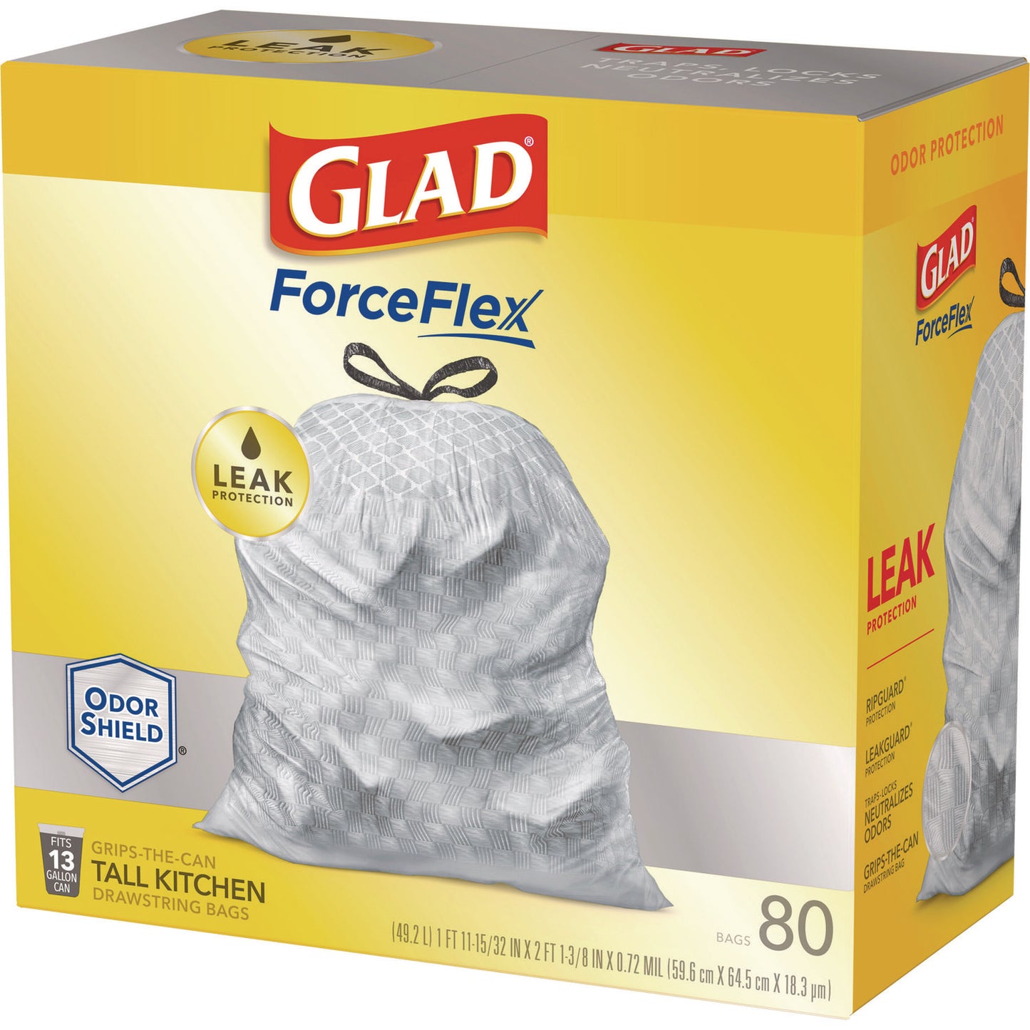 Glad ForceFlex Tall Kitchen Drawstring Trash Bags, 13 gal, 23.75" x 24.88", White, 240/Carton (79009)