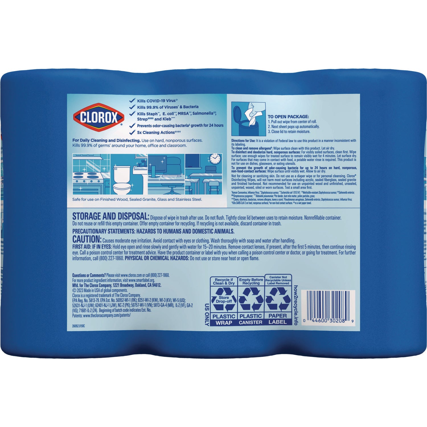 Clorox Disinfecting Wipes, 1-Ply, 7 x 8, Fresh Scent/Citrus Blend, White, 75/Canister, 3 Canisters/Pack (30208PK)