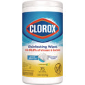 Clorox Disinfecting Wipes, 1-Ply, 7 x 7.75, Crisp Lemon, White, 75/Canister, 6 Canisters/Carton (01628)