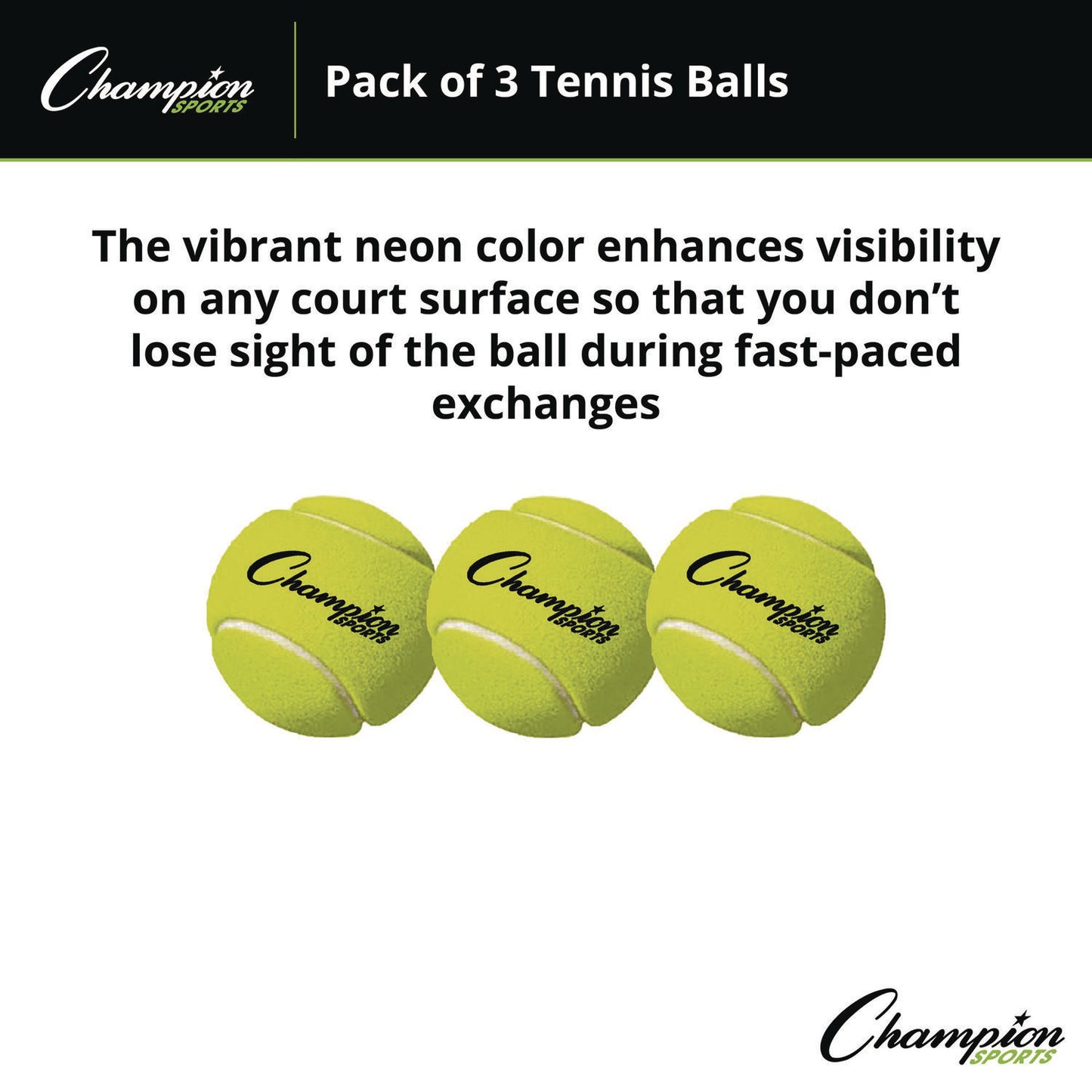 Champion Sports Tennis Balls, 2.5" Diameter, Yellow, 3/Pack (TB3)