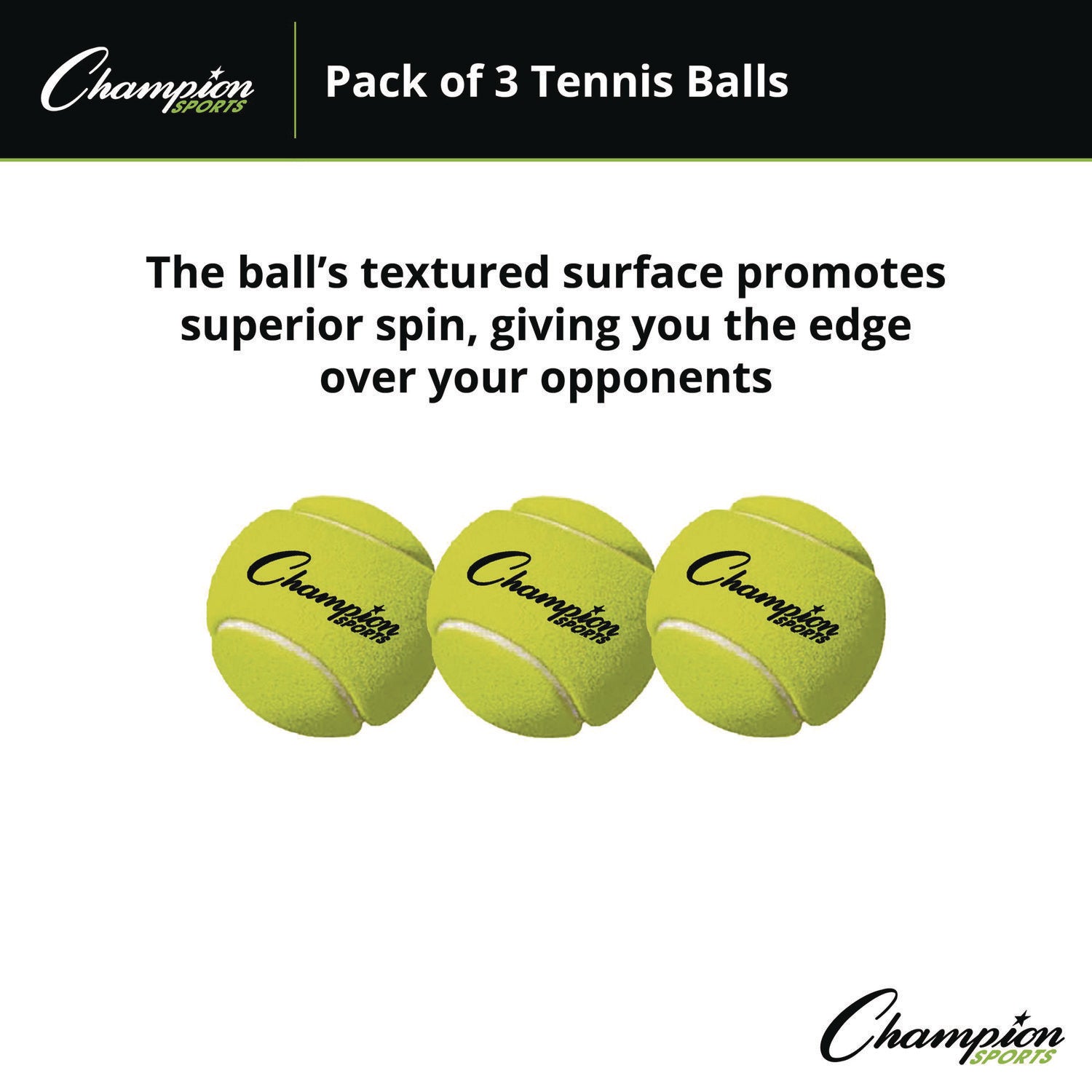 Champion Sports Tennis Balls, 2.5" Diameter, Yellow, 3/Pack (TB3)