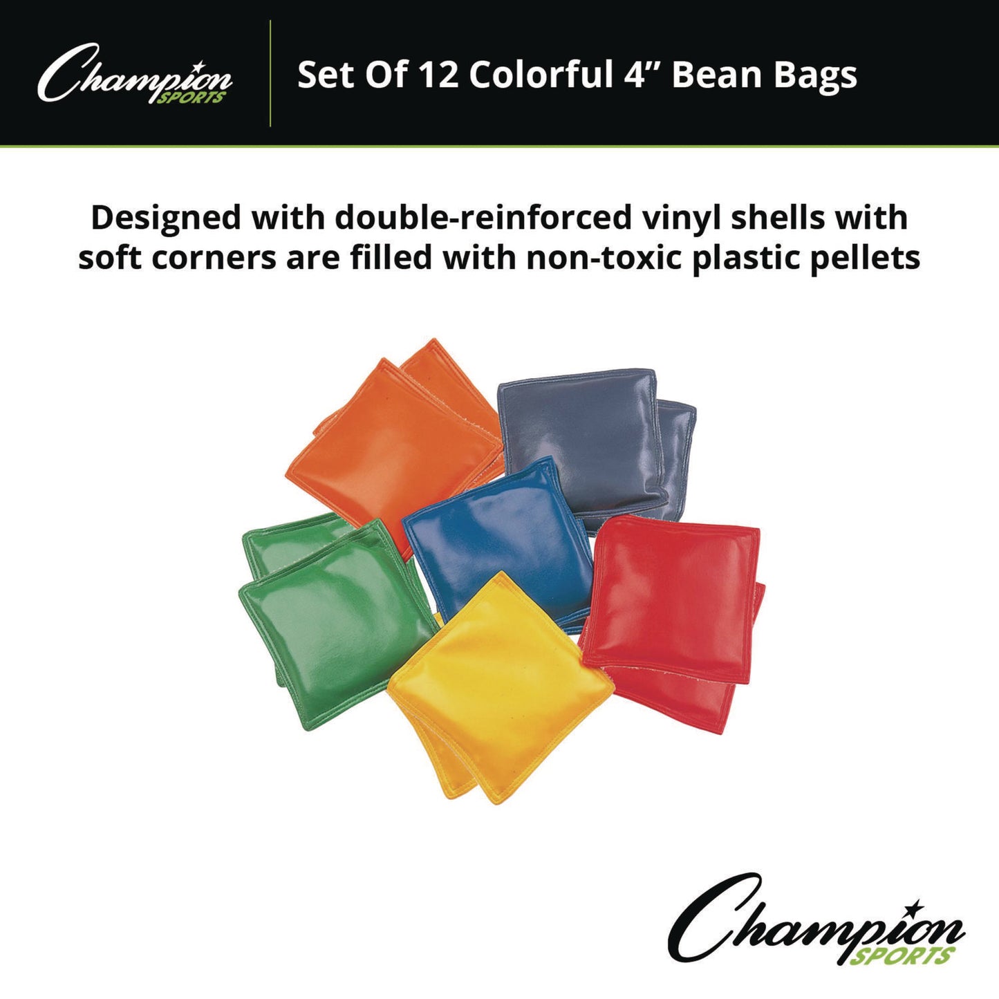 Champion Sports Bean Bag Set, Vinyl, 4", Assorted Colors, 12/Box (MBB4SET)