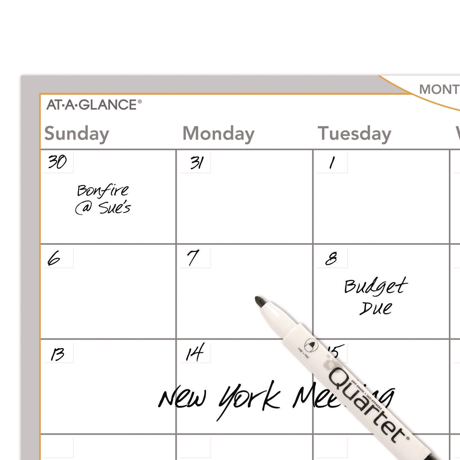 AT-A-GLANCE WallMates Self-Adhesive Dry Erase Monthly Planning Surfaces, 36 x 24, White/Gray/Orange Sheets, Undated (AW602028)
