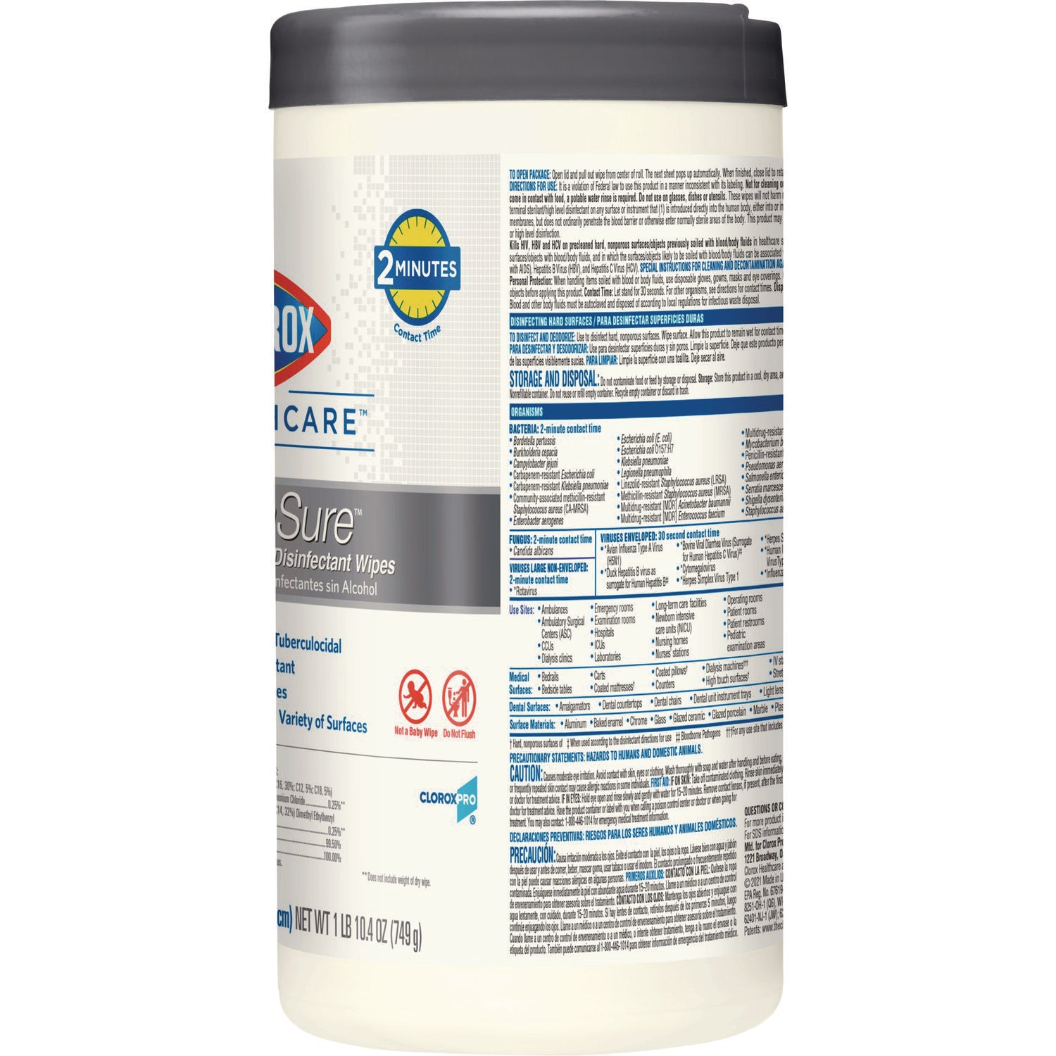 Clorox Healthcare VersaSure Cleaner Disinfectant Wipes, 1-Ply, 8 x 6.75, Original Scent, White, 85 Towels/Can (31757EA)