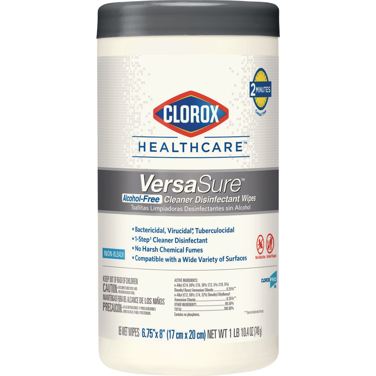 Clorox Healthcare VersaSure Cleaner Disinfectant Wipes, 1-Ply, 8 x 6.75, Original Scent, White, 85 Towels/Can (31757EA)