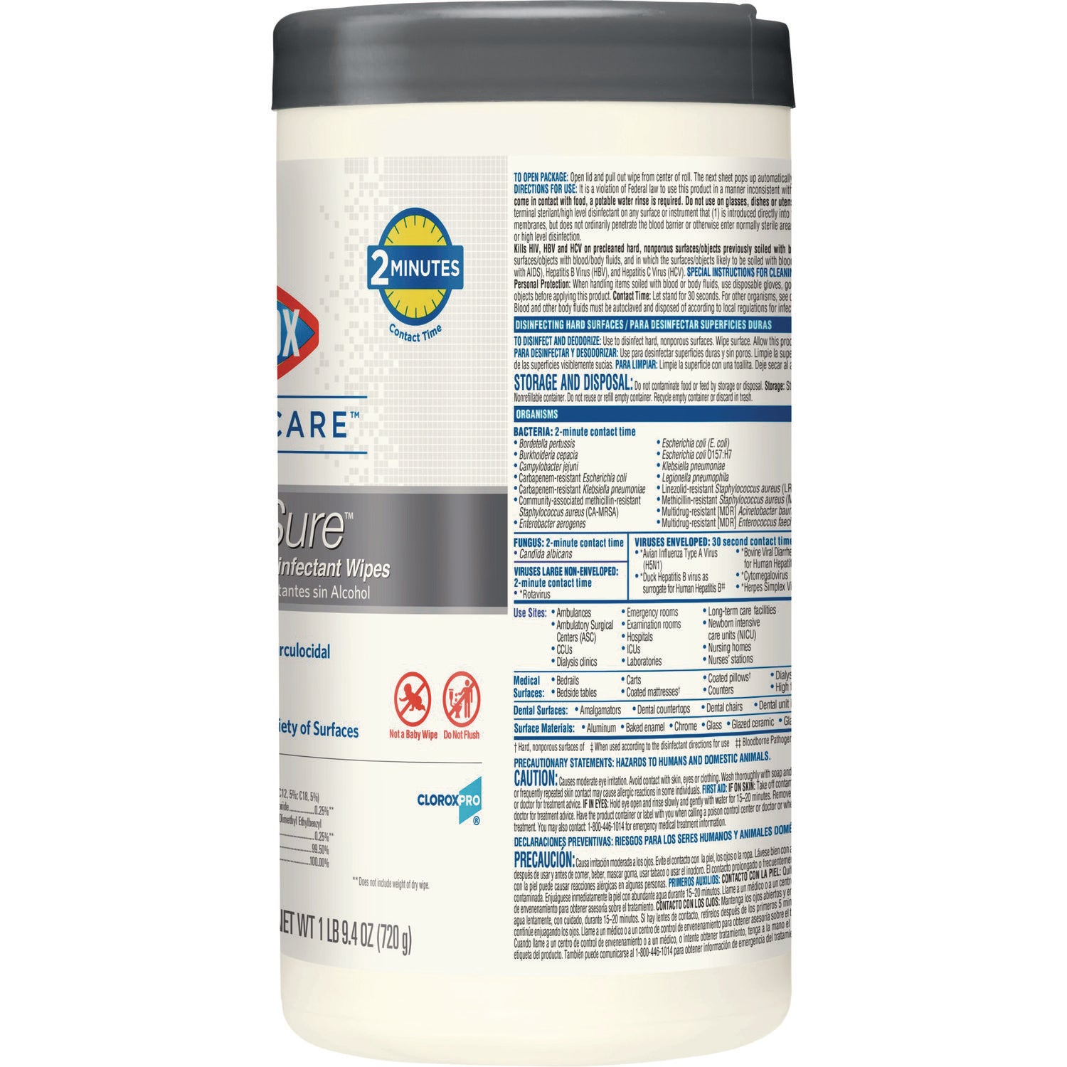 Clorox Healthcare VersaSure Cleaner Disinfectant Wipes, 1-Ply, 6.75 x 8, Fragranced, White, 150 Towels/Canister (31758EA)