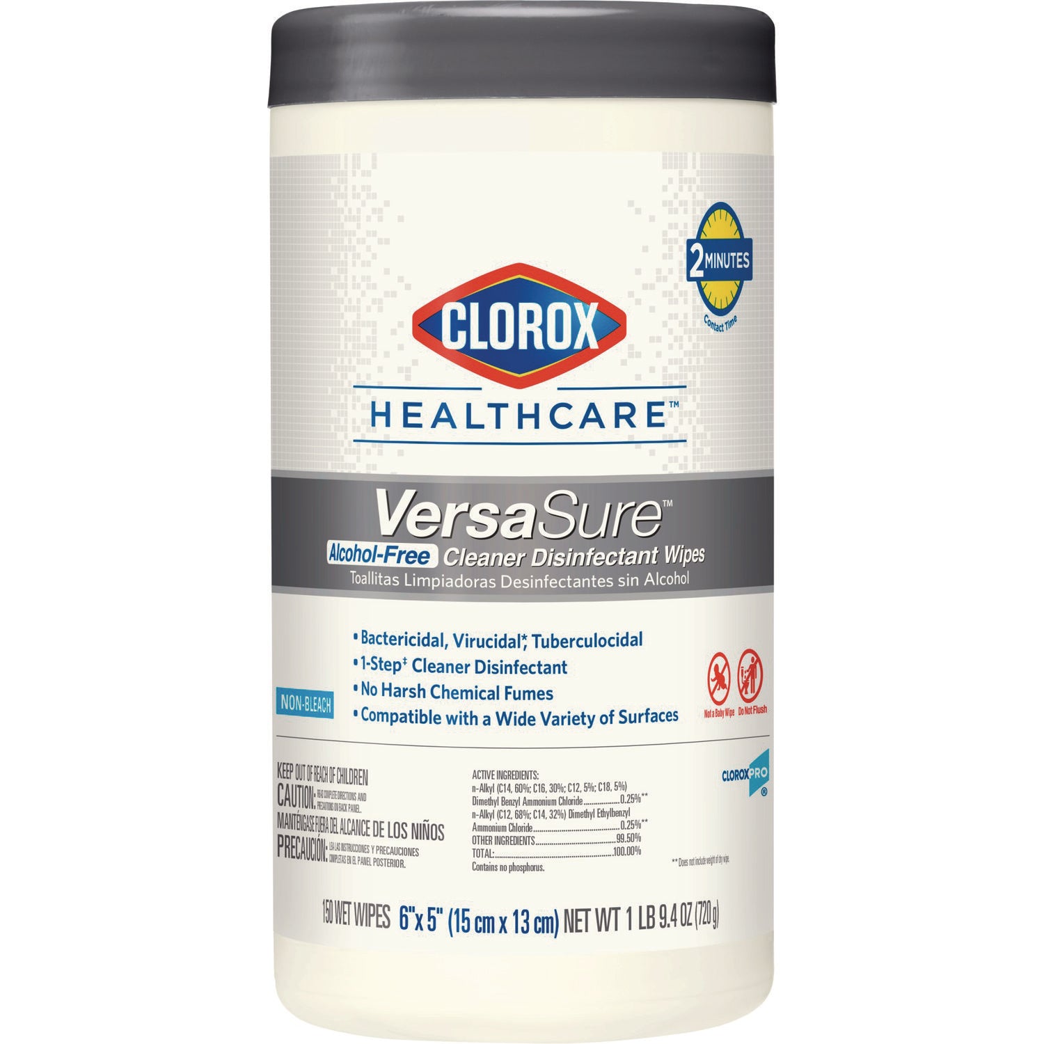 Clorox Healthcare VersaSure Cleaner Disinfectant Wipes, 1-Ply, 6.75 x 8, Fragranced, White, 150 Towels/Canister (31758EA)