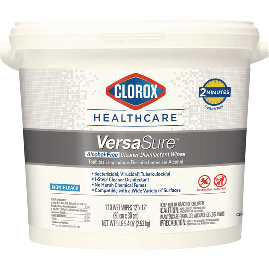 Clorox Healthcare VersaSure Cleaner Disinfectant Wipes, 1-Ply, 12 x 12, Fragranced, White, 110/Bucket (31759EA)