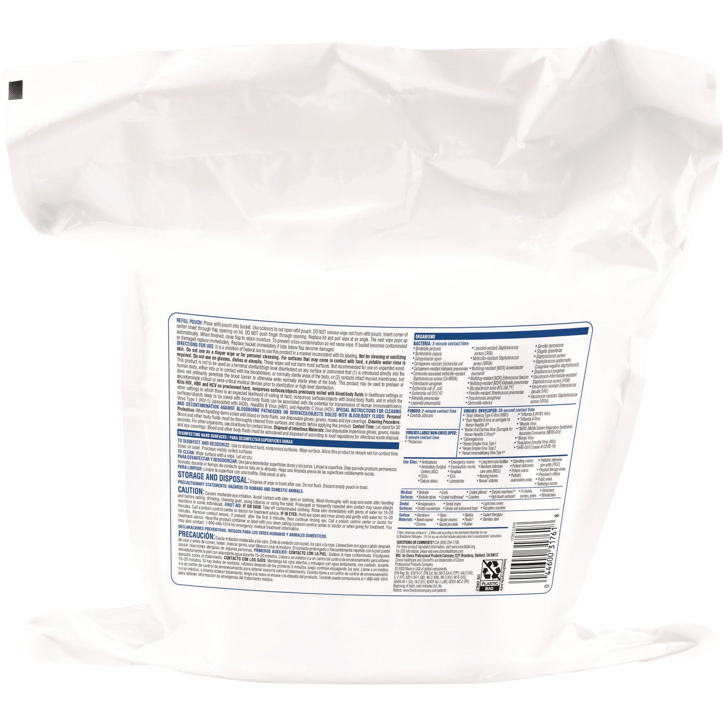 Clorox Healthcare VersaSure Cleaner Disinfectant Wipes, 1-Ply, 12 x 12, Fragranced, White, 110/Pouch, 2 Pouches/Carton (31761)