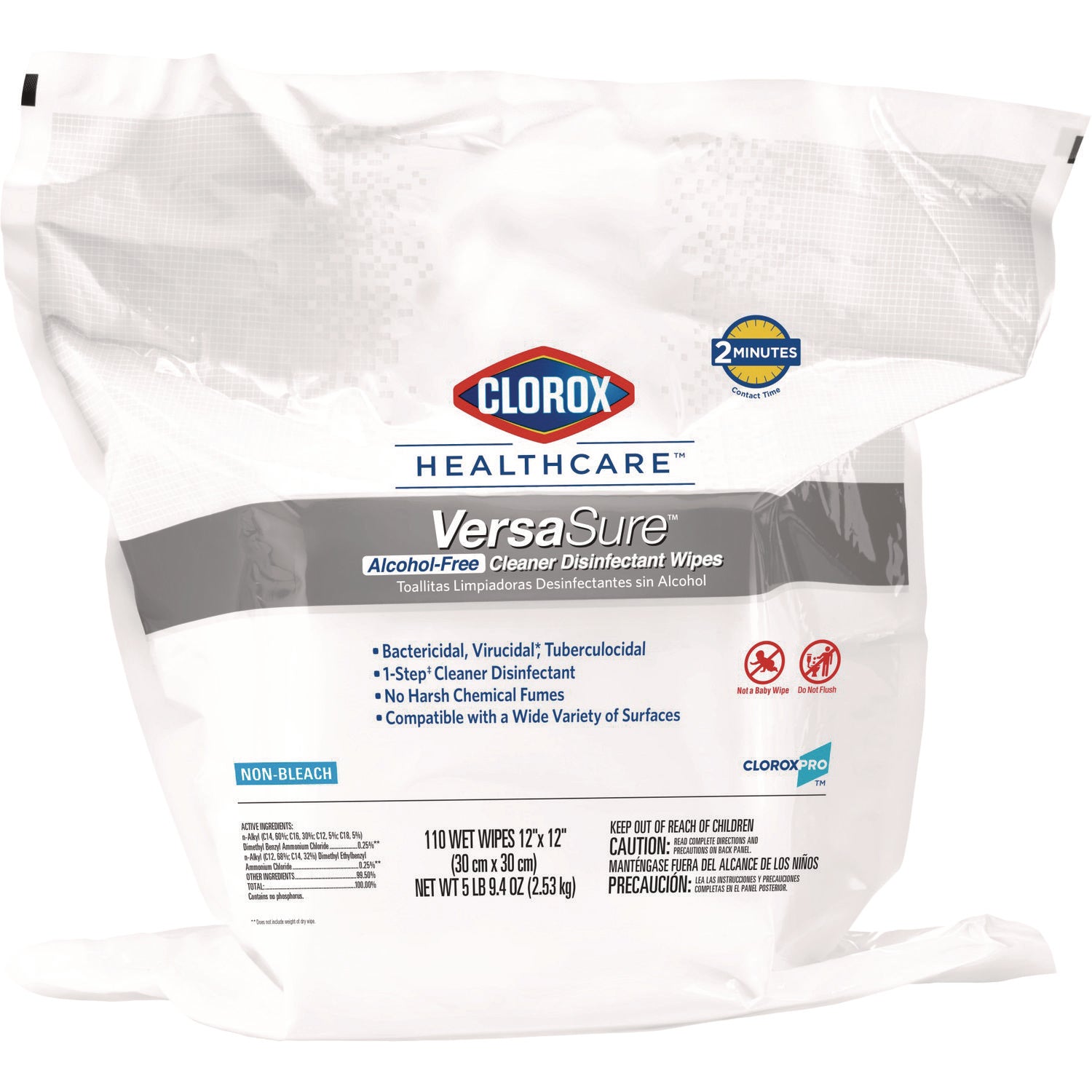 Clorox Healthcare VersaSure Cleaner Disinfectant Wipes, 1-Ply, 12 x 12, Fragranced, White, 110/Pouch (31761EA)