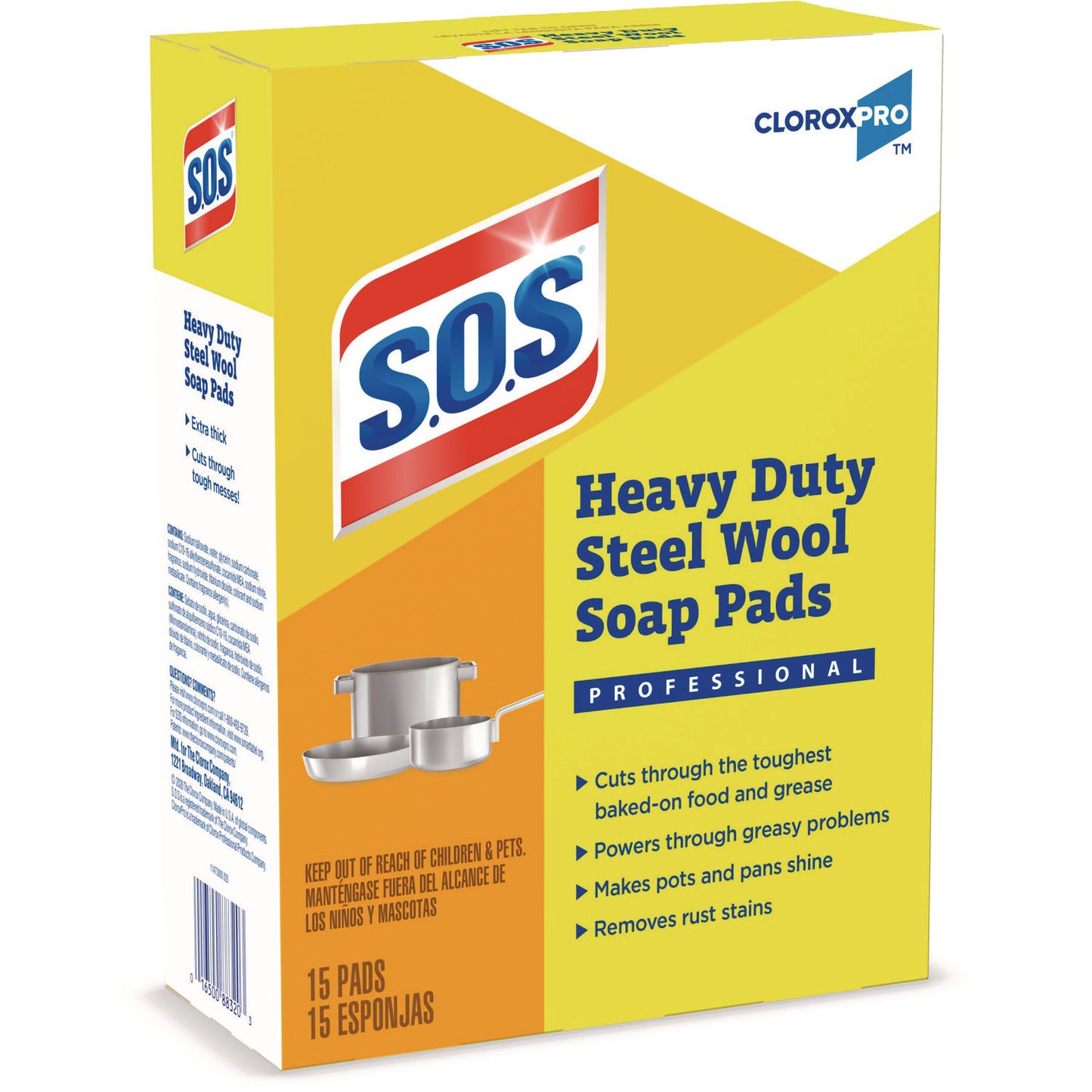 S.O.S. Steel Wool Soap Pads, 2.4 x 3, Steel, 15 Pads/Box, 12 Boxes/Carton (88320CT)