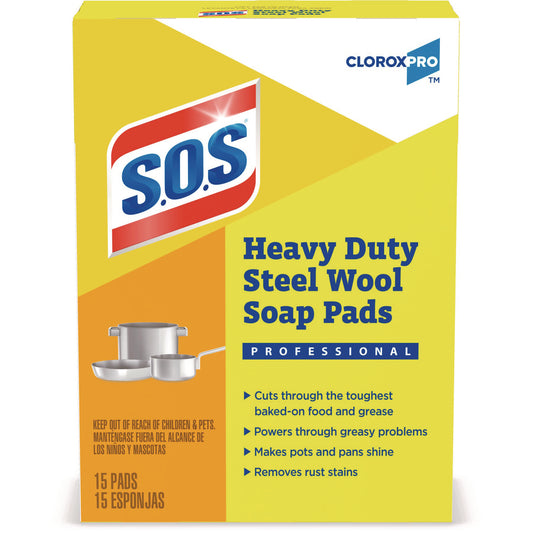 S.O.S. Steel Wool Soap Pads, 2.4 x 3, Steel, 15 Pads/Box, 12 Boxes/Carton (88320CT)